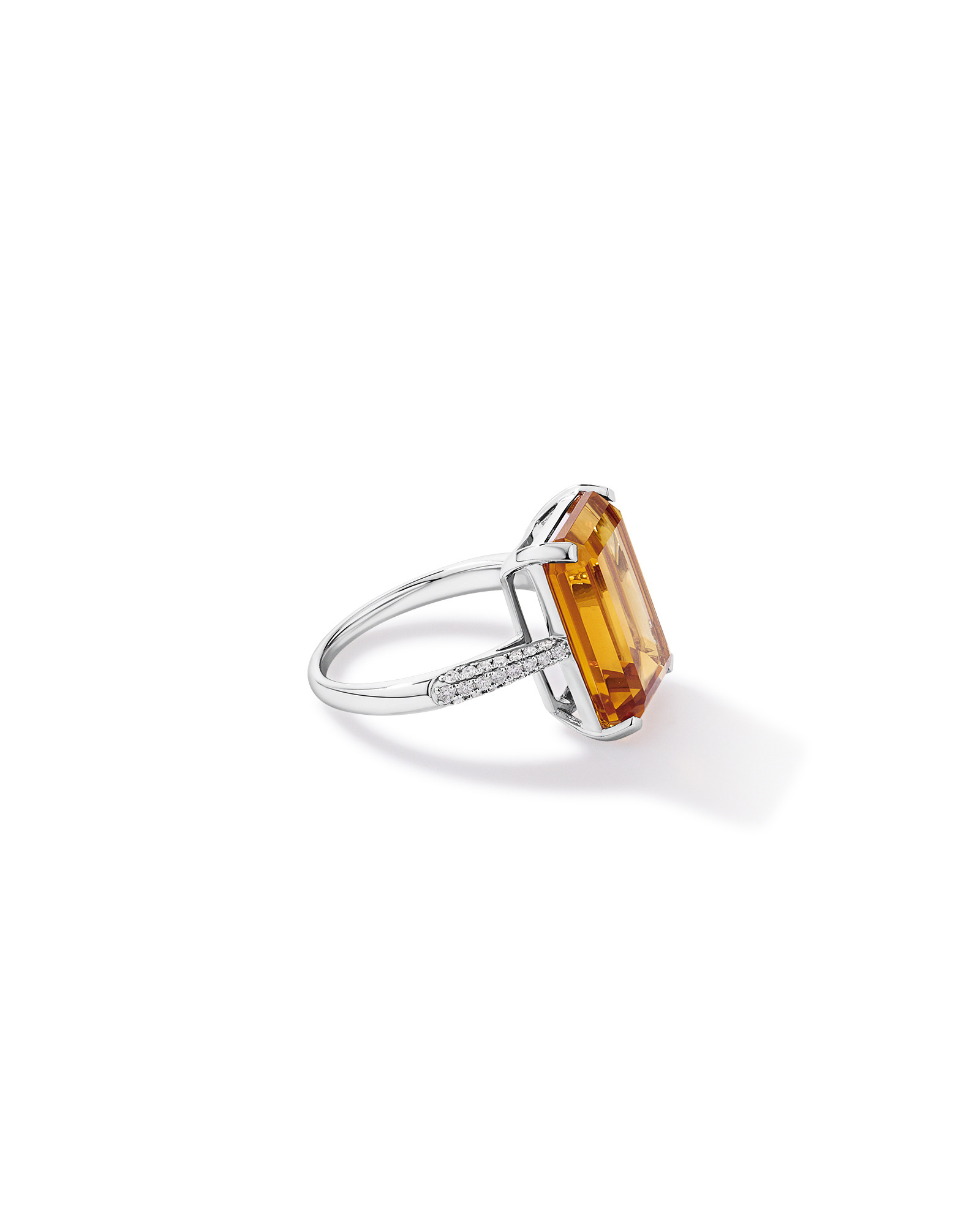 Emerald Cut Citrine & 0.23 Carat TW Diamond Ring 10kt White Gold