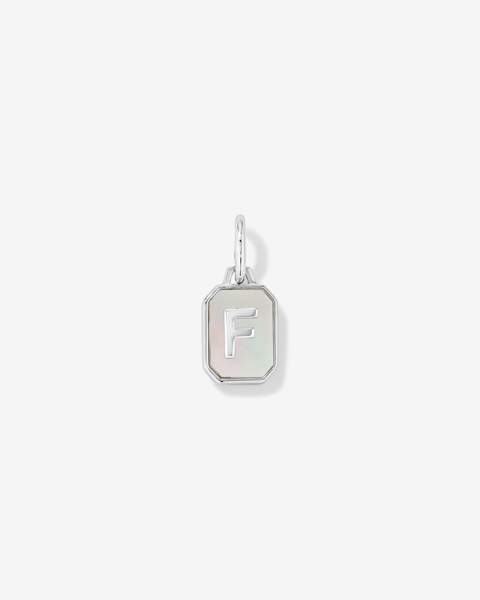 Letter F Mother of Pearl Initial Pendant in Sterling Silver