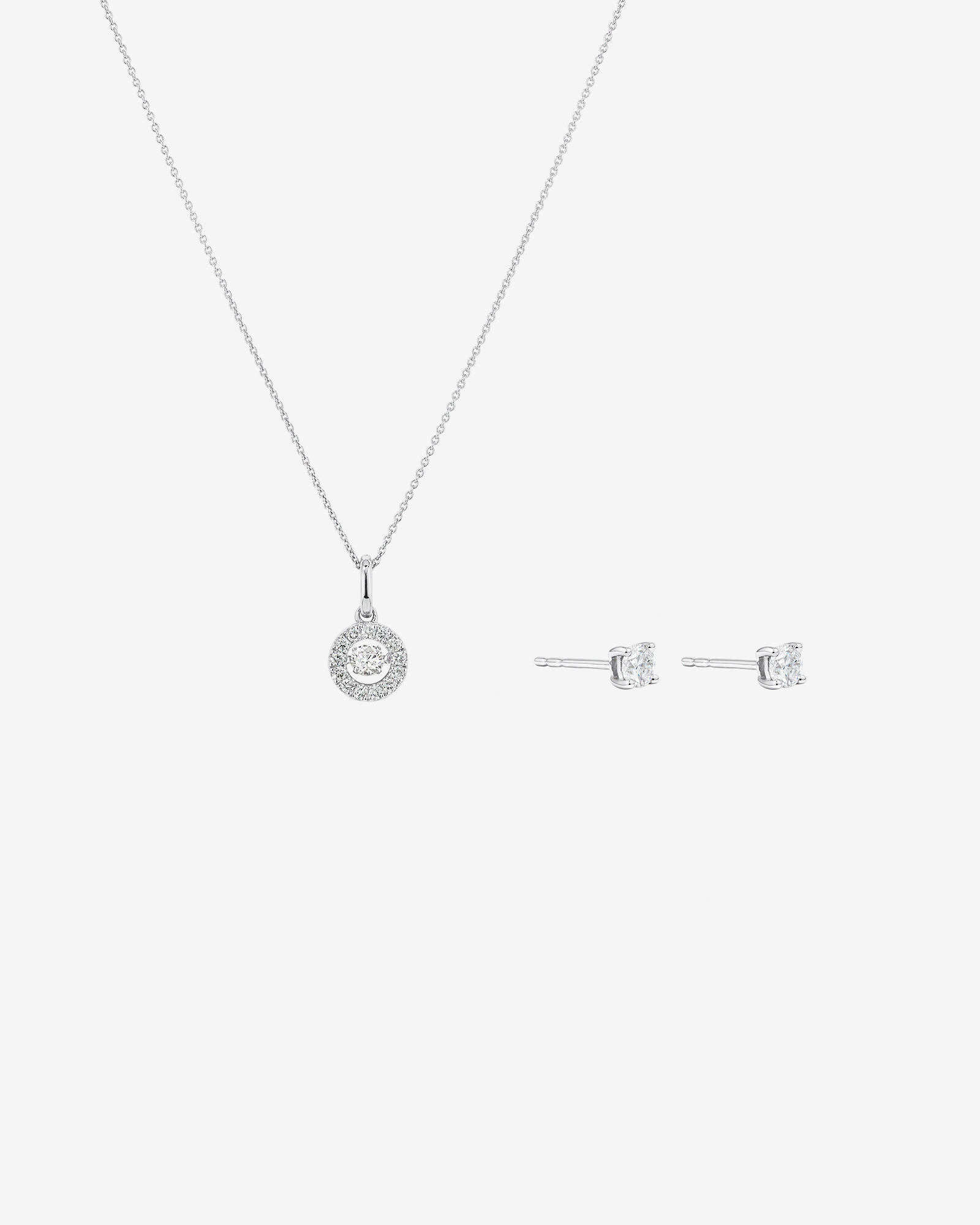 Lume Lab Round Halo Pendant and Stud Earrings Box Set with 0.63 Carat TW of Laboratory-Grown Diamonds in Sterling Silver