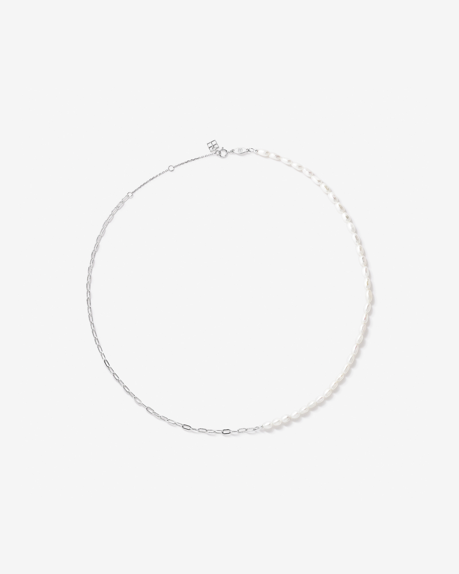 Half Cultured Freshwater Pearl Half Paperclip Chain Necklace in Sterling Silver