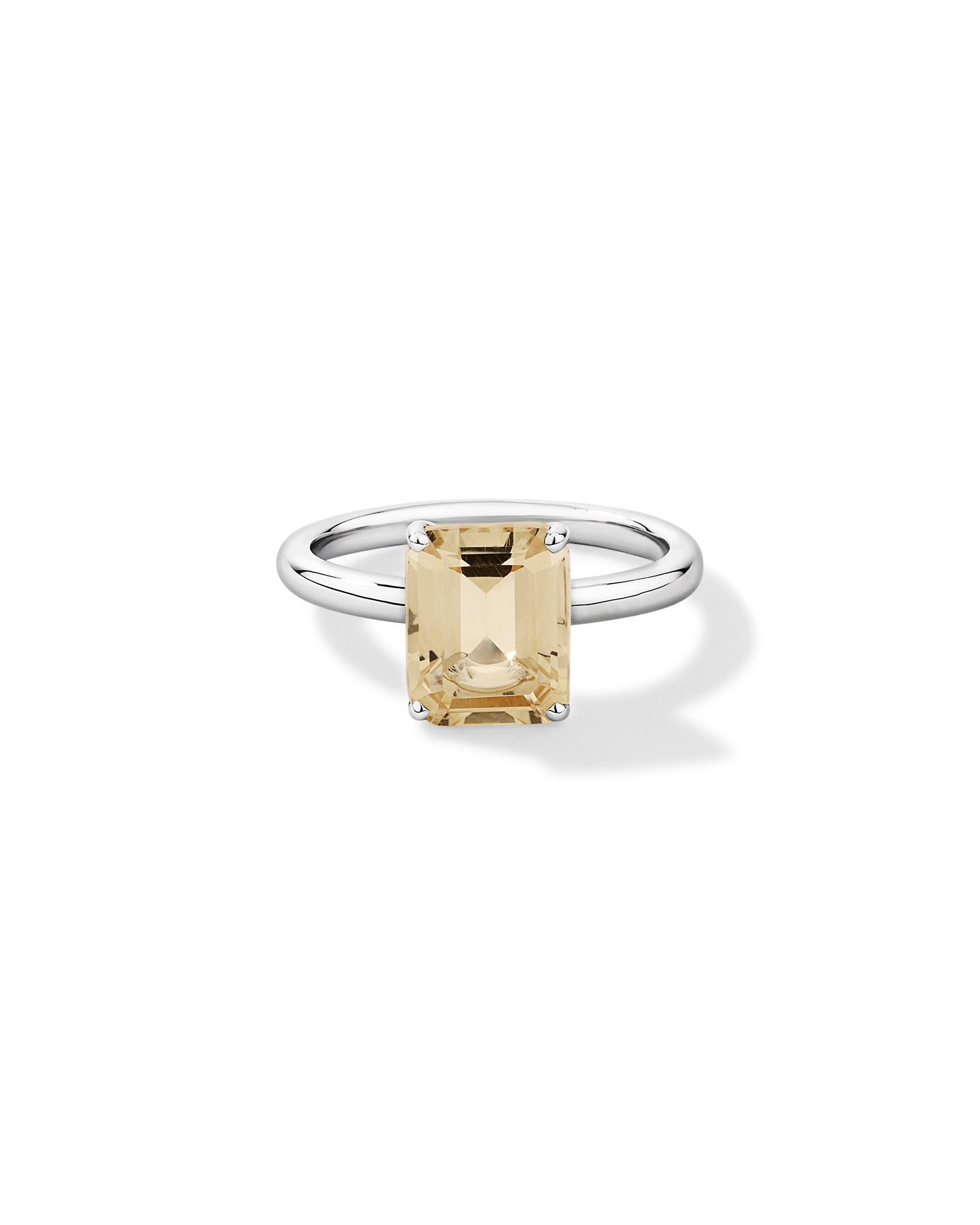 Emerald Cut Soft Champagne Citrine Solitaire Ring Sterling Silver