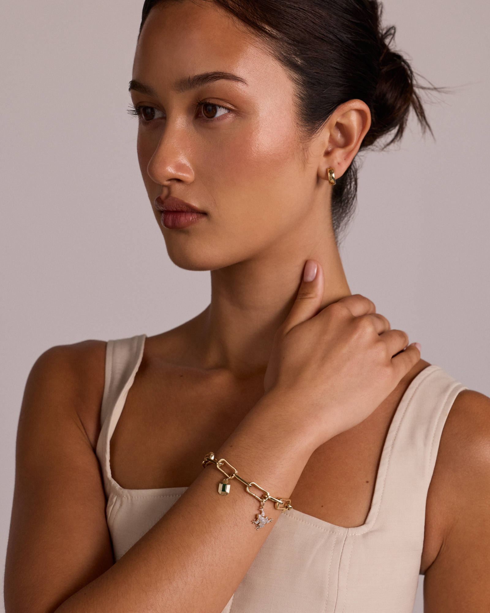 Bracelet à maillons alternés avec clip de 20,5 cm (8,1 po) en vermeil d’or jaune 18 carats