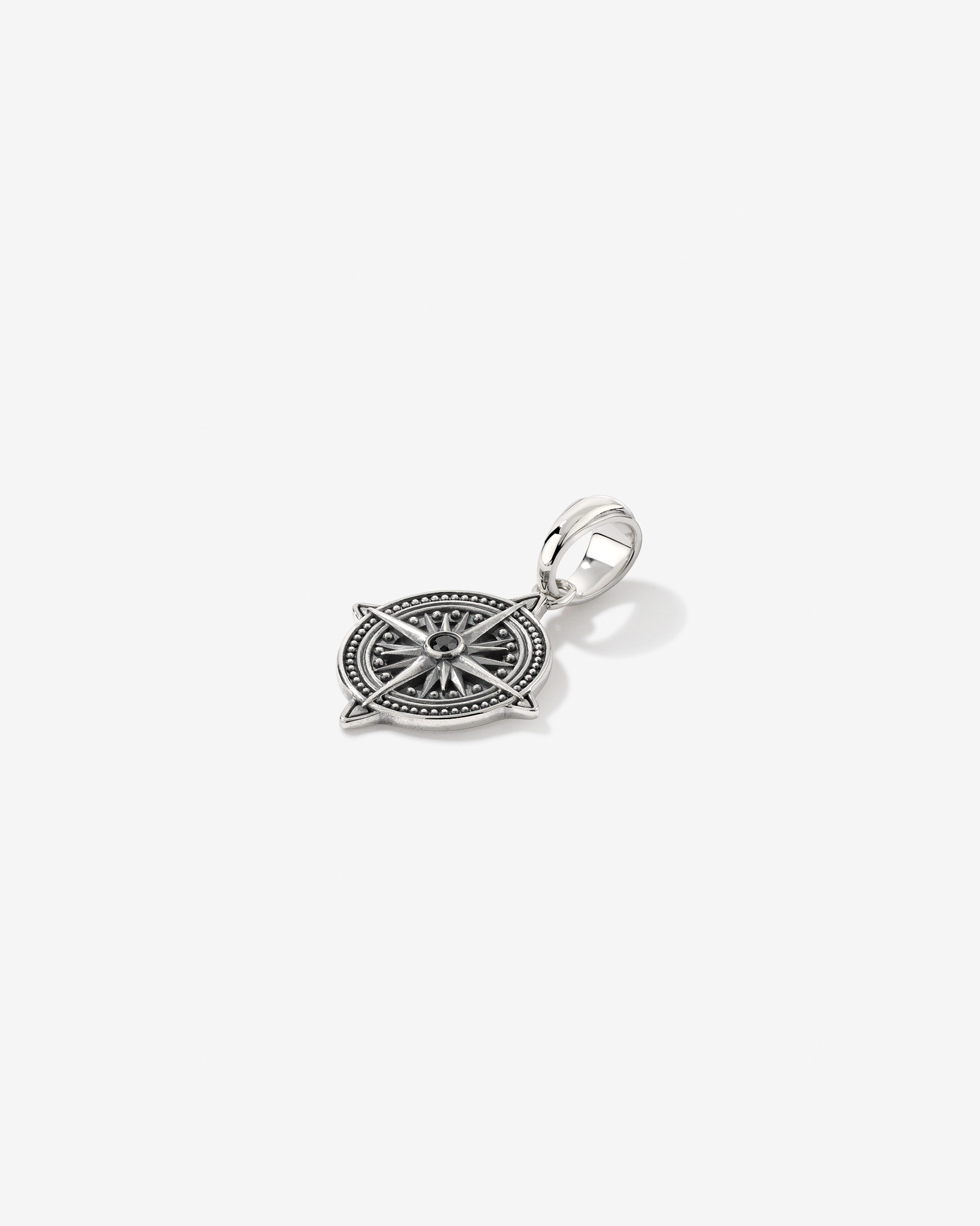 Pendentif Boussole avec Diamant Noir en Argent Sterling