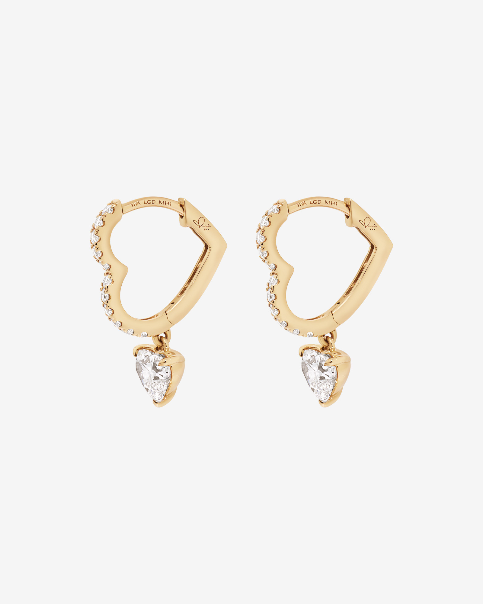 1.19 Carat Laboratory-Grown Diamond Heart Drop Earrings  in 10kt Yellow Gold