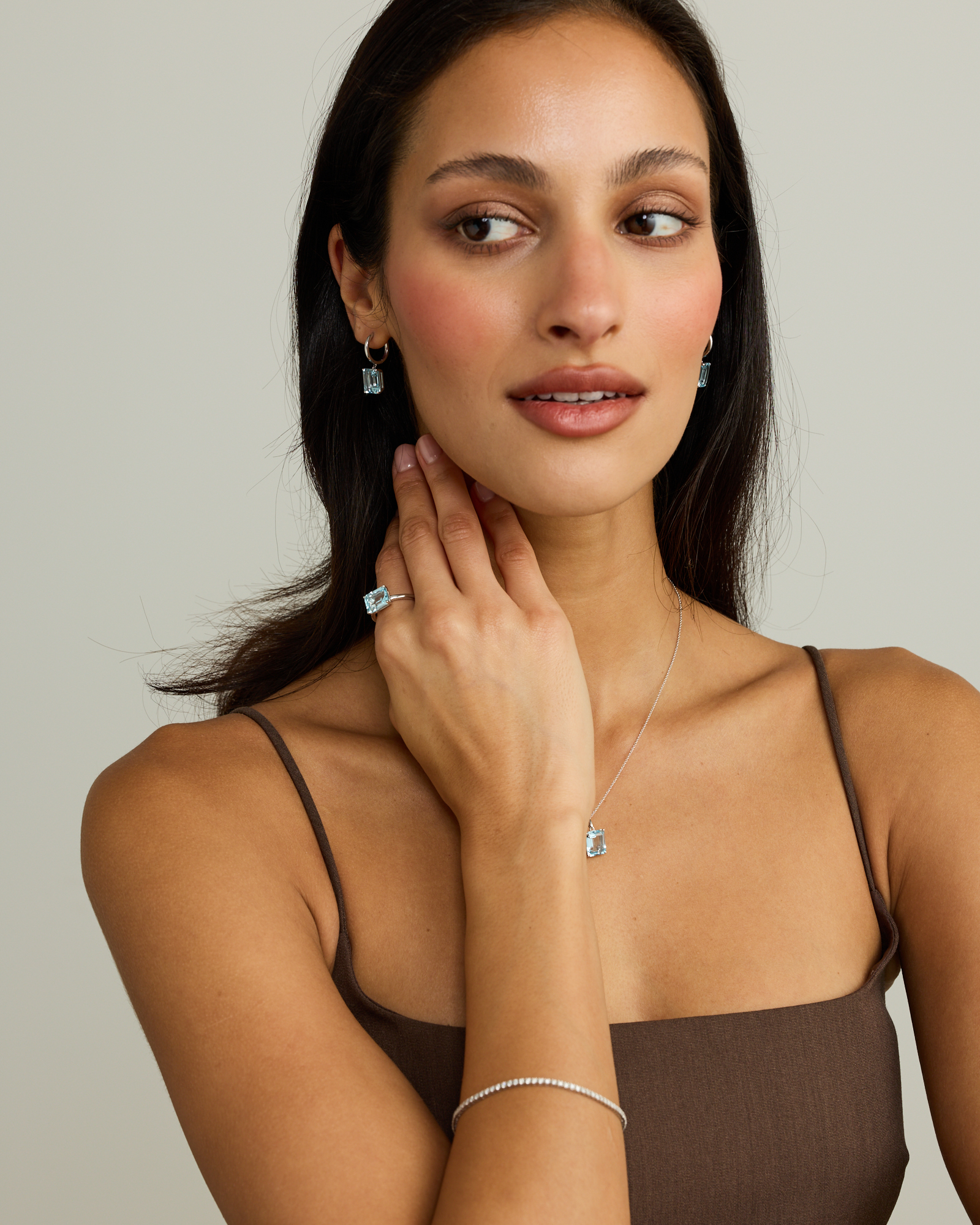 Emerald Cut Sky Blue Topaz Pendant with Chain in Sterling Silver