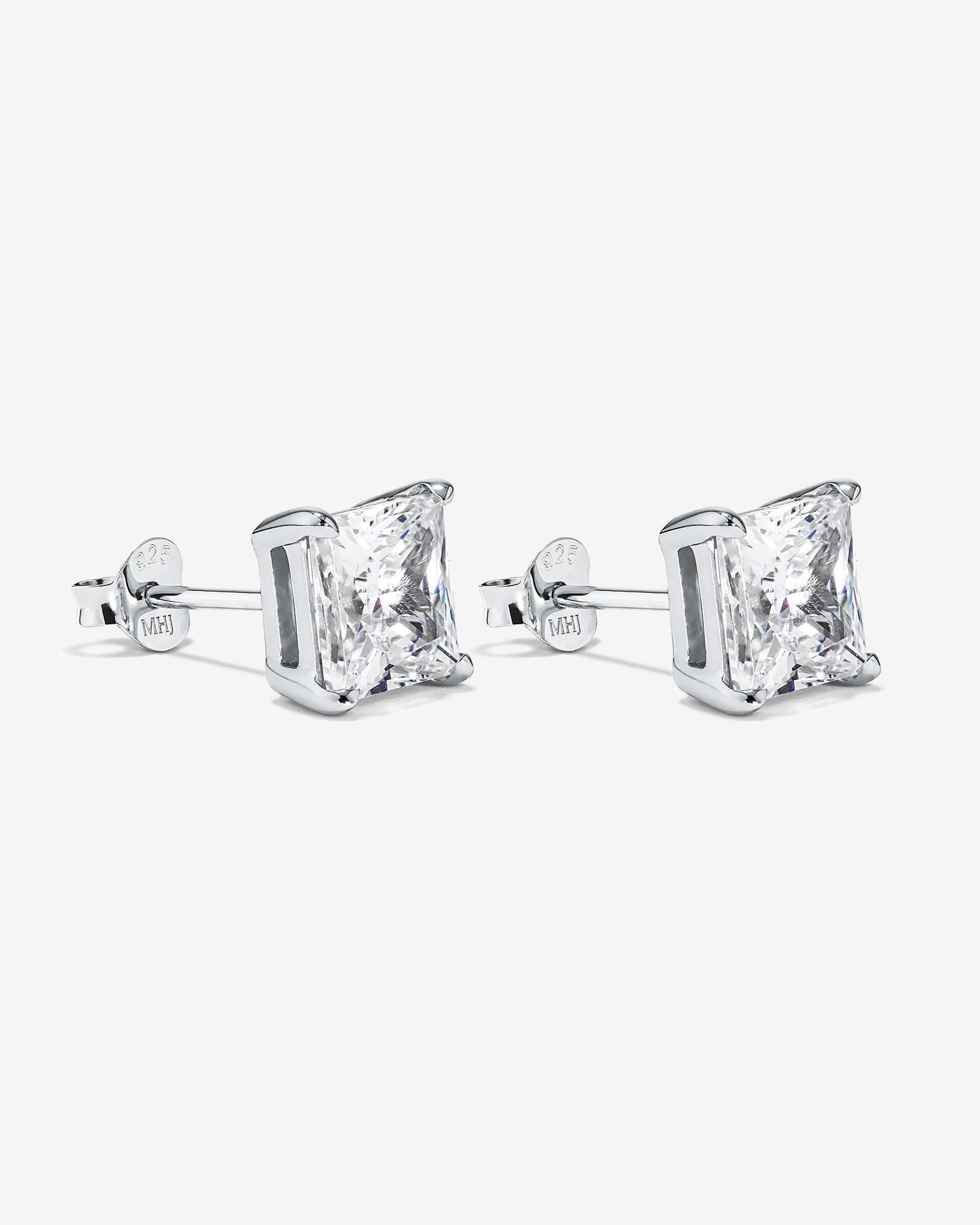 Boucles d'Oreilles Clous en Zircon Cubique Princesse de 7 mm en Argent Sterling