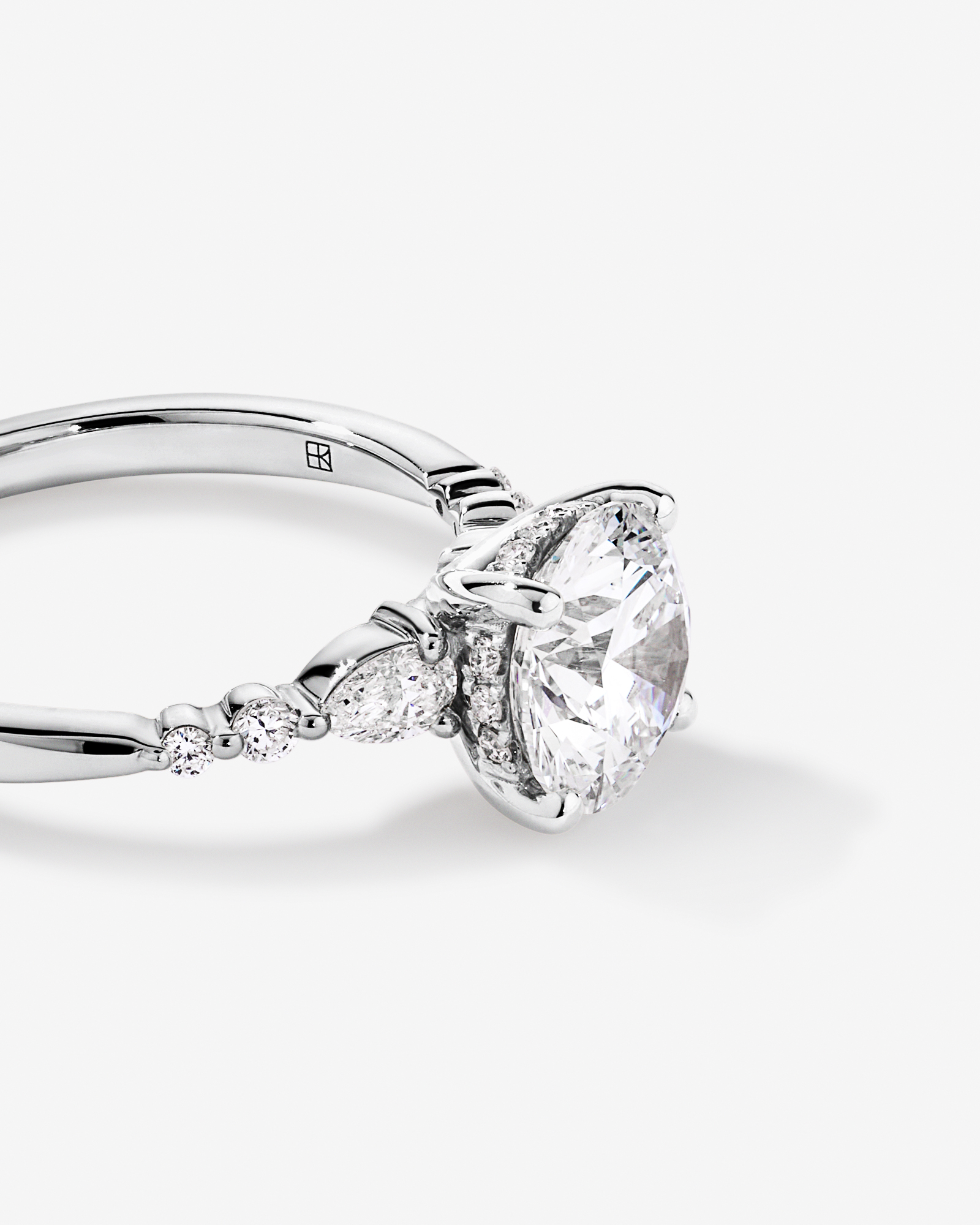 2.28 Carat TW Round Brilliant and Pear Laboratory-Grown Diamond Side Accent Ring 14kt Gold