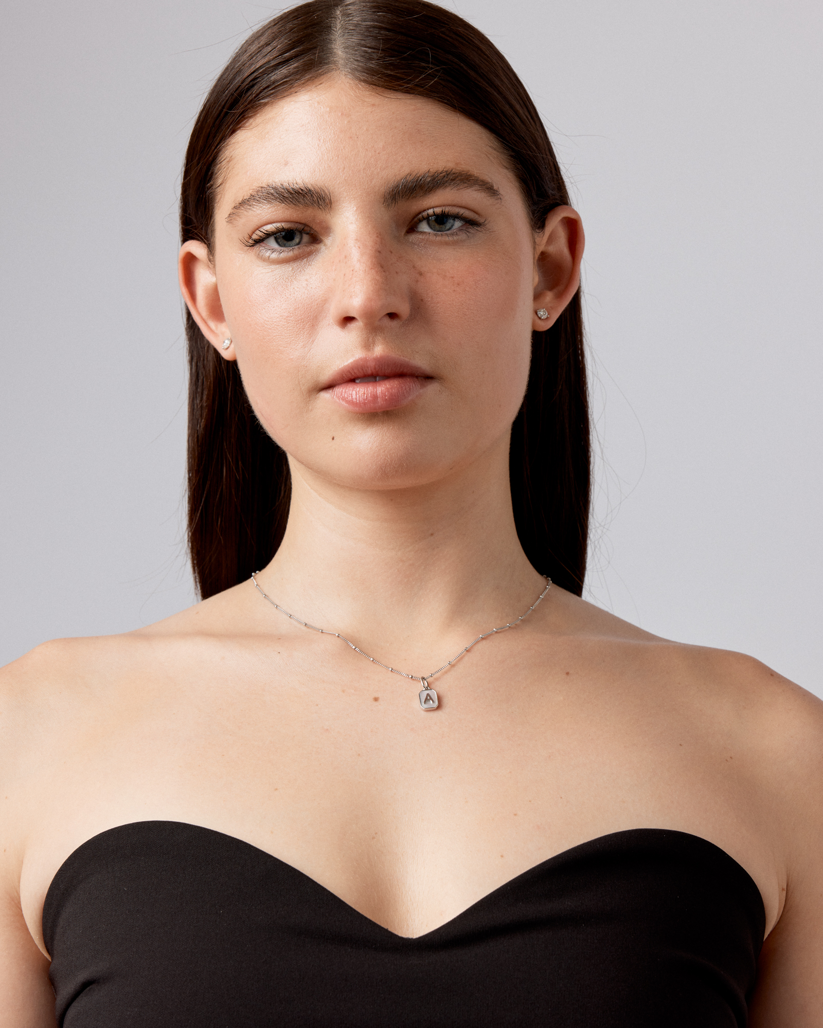 Letter A Mother of Pearl Initial Pendant in Sterling Silver