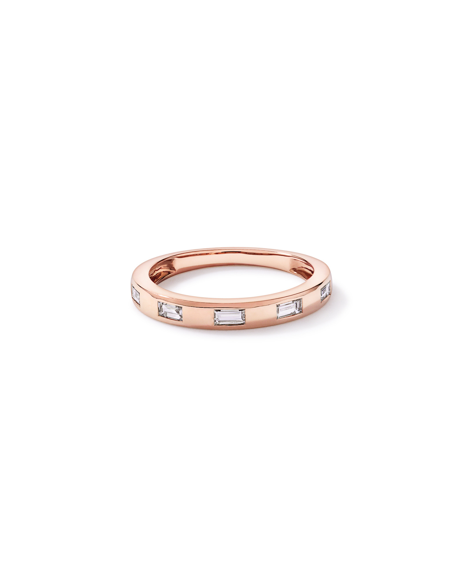 Alliance en or rose 14 carats sertie de diamants laboratoire taille baguette (0,22 carat au total)