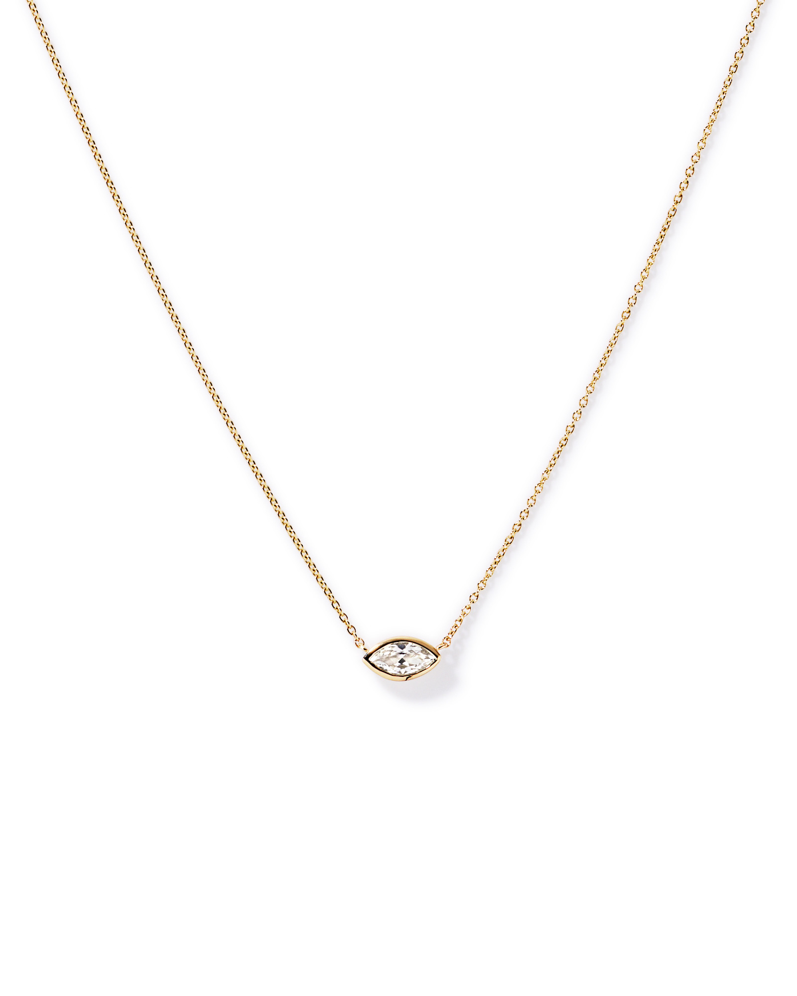 Marquise Cut White Created Sapphire Bezel Necklace in 10kt Yellow Gold