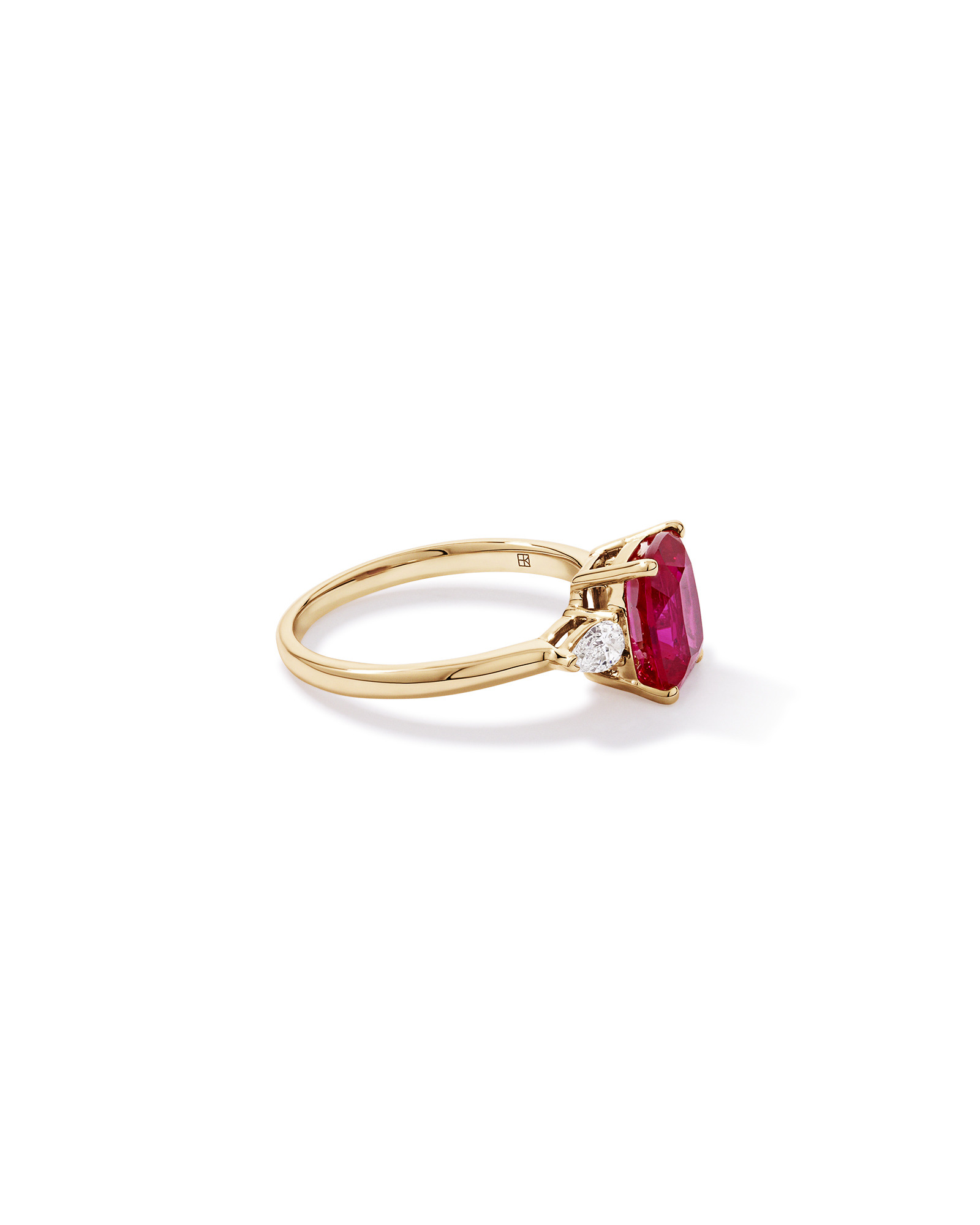 Created Ruby and 0.27 Carat TW Laboratory-Grown Diamond 3 Stone Ring 10kt Yellow Gold