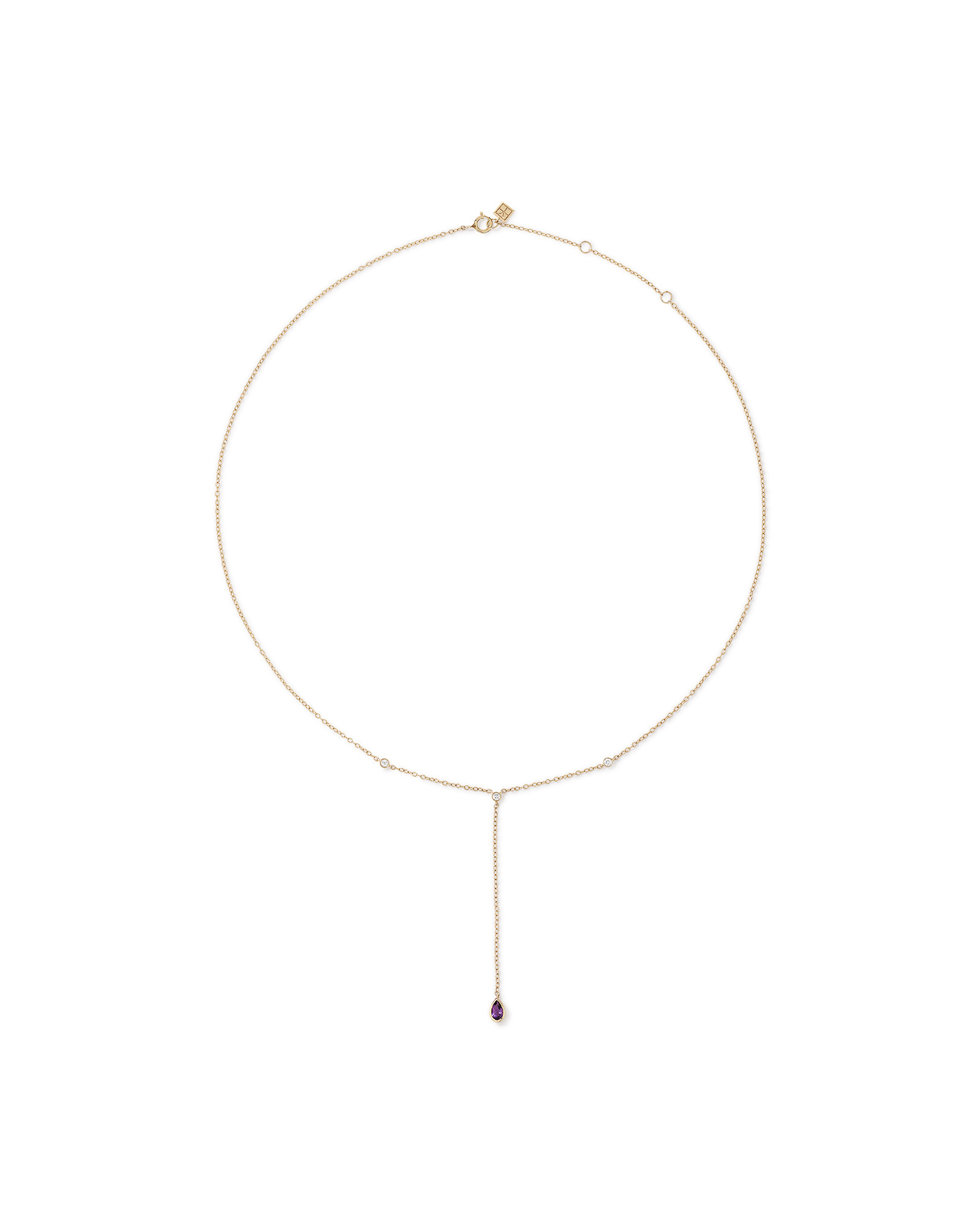Collier Lariat Avec Améthyste Violette Taille Poire Et Diamants En Or Jaune 10 Ct