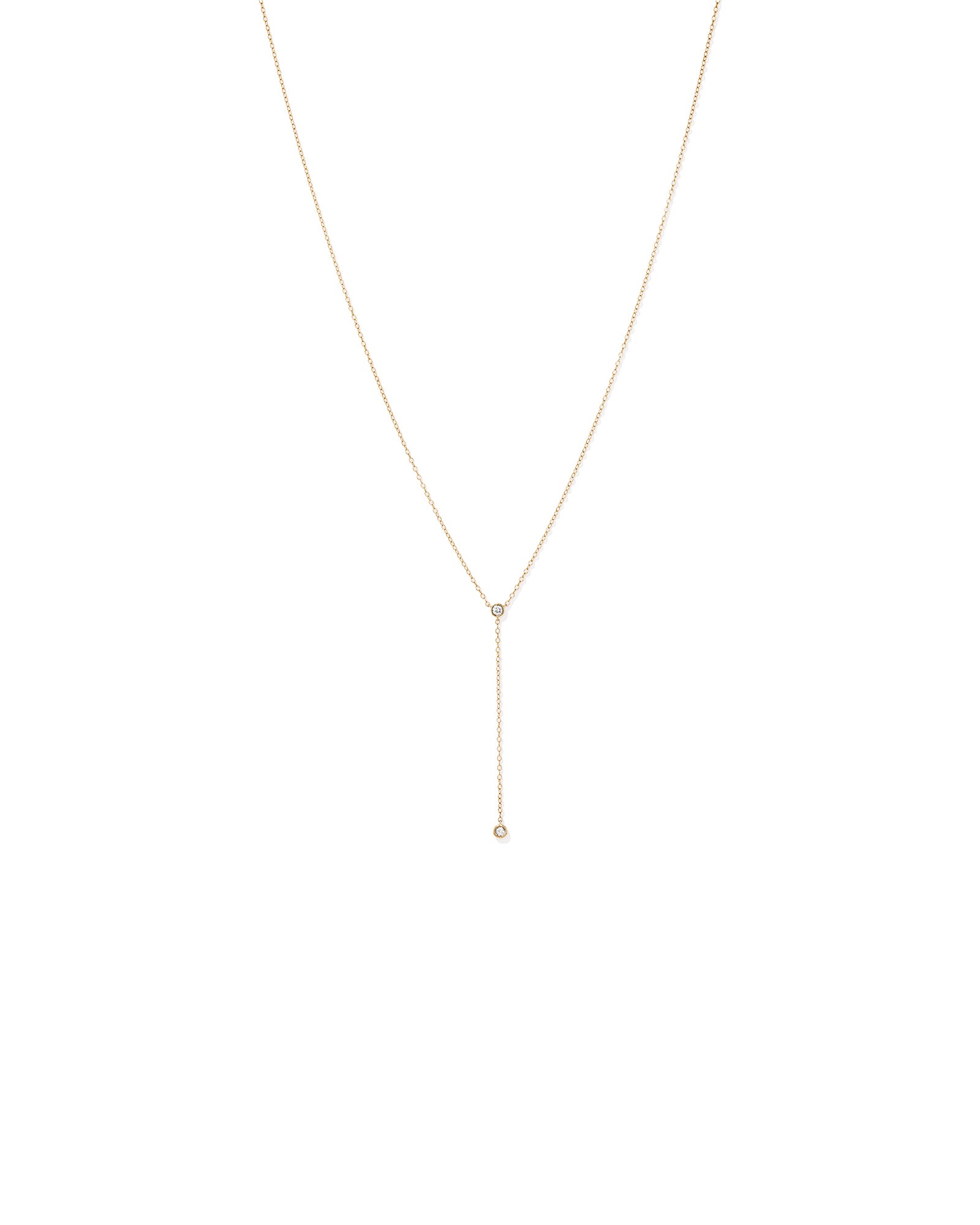 0.14 Carat TW Round Brilliant Diamond Bezel Set Lariat Necklace in 10kt Yellow Gold