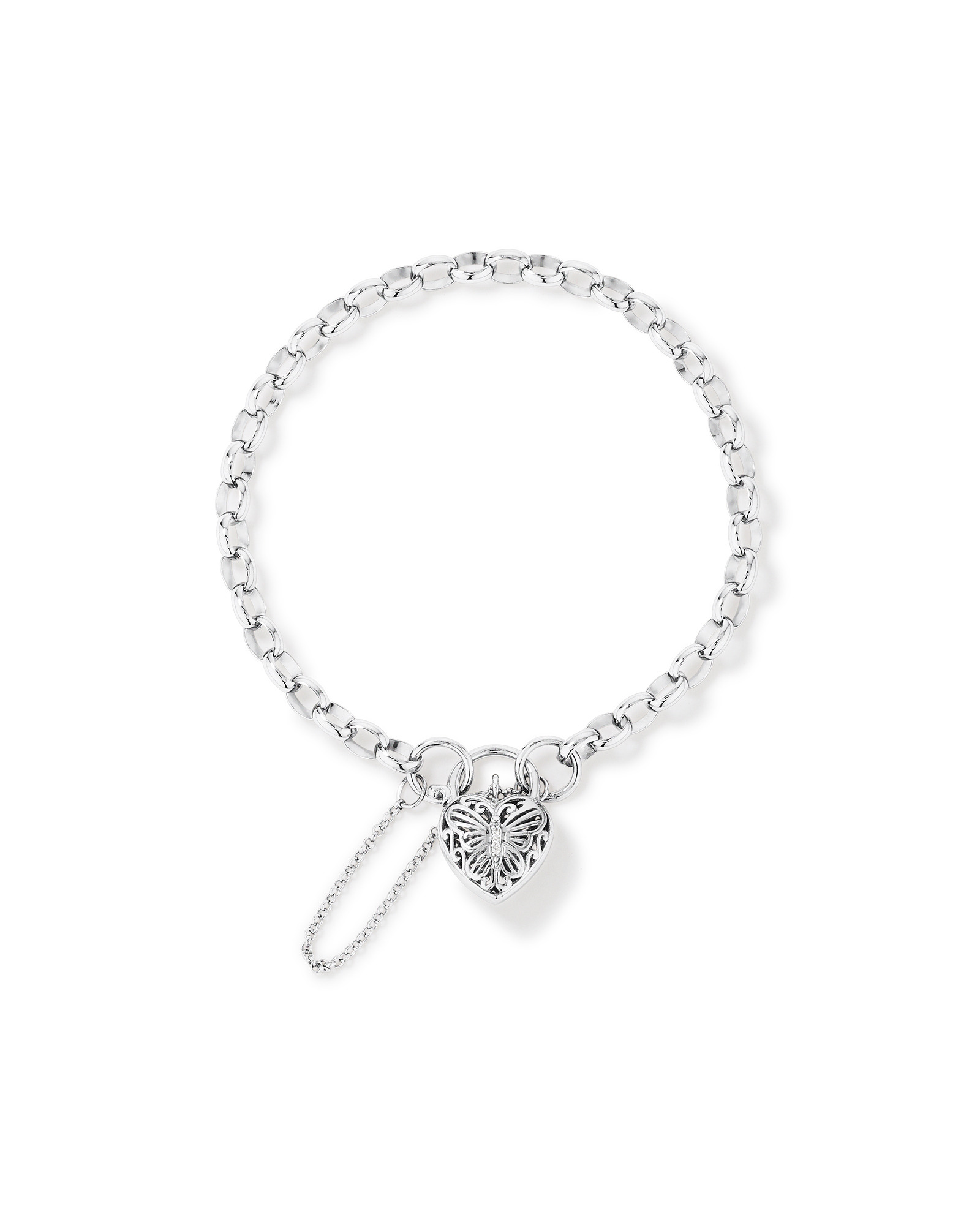 Cubic Zirconia Butterfly Padlock Belcher Bracelet in Sterling Silver