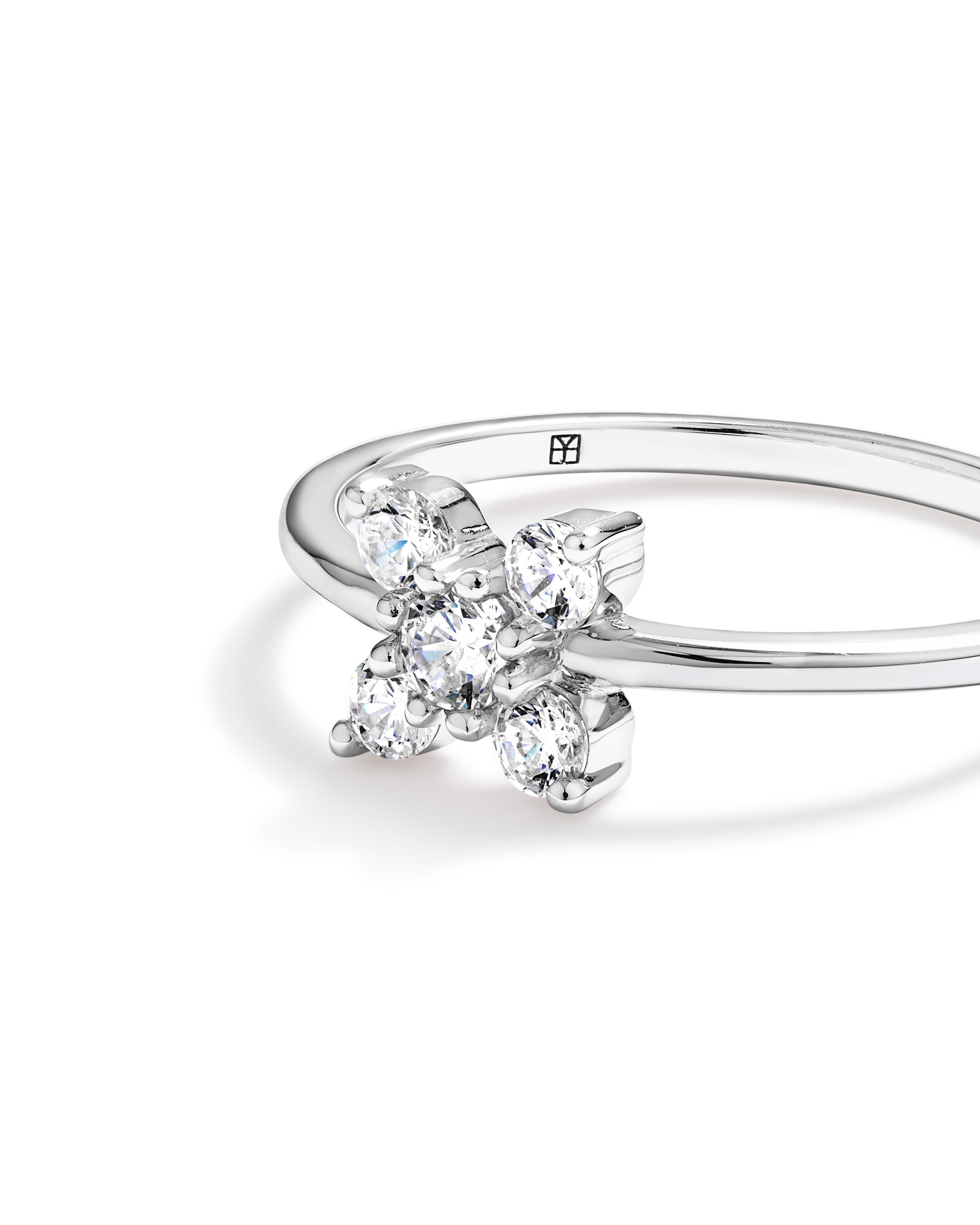 Cubic Zirconia Floral Ring Sterling Silver