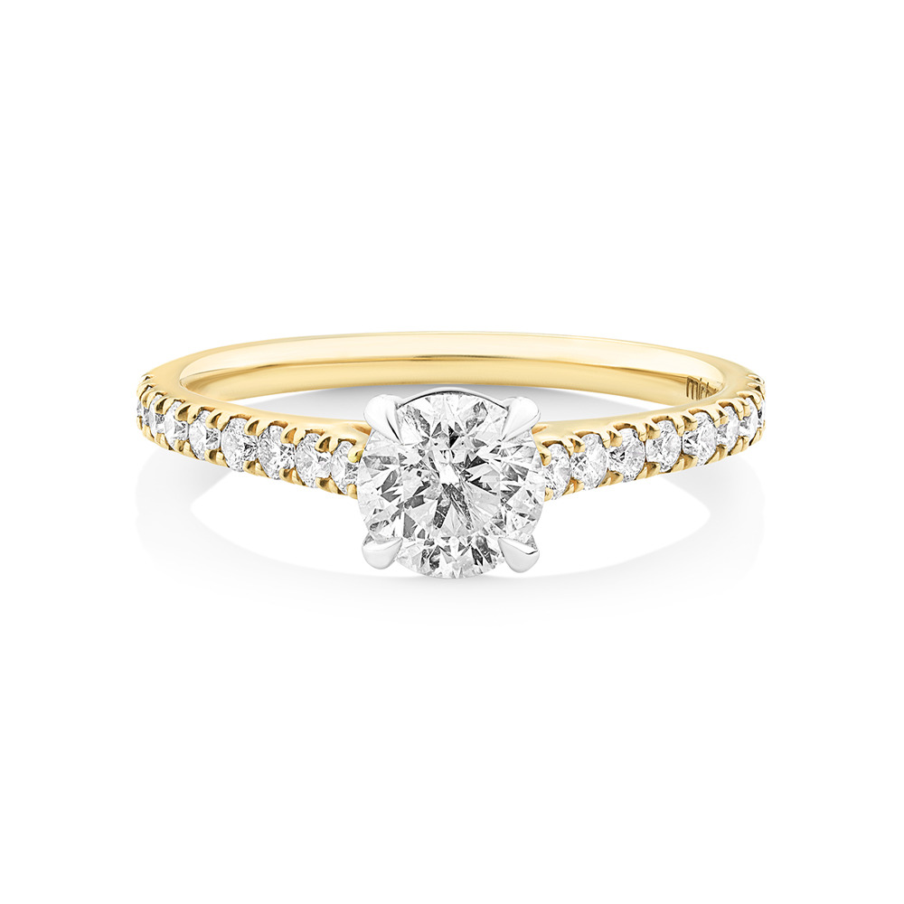 Bague de fiançailles avec 1 1/4 carat de diamants en or jaune/blanc 14 carats
