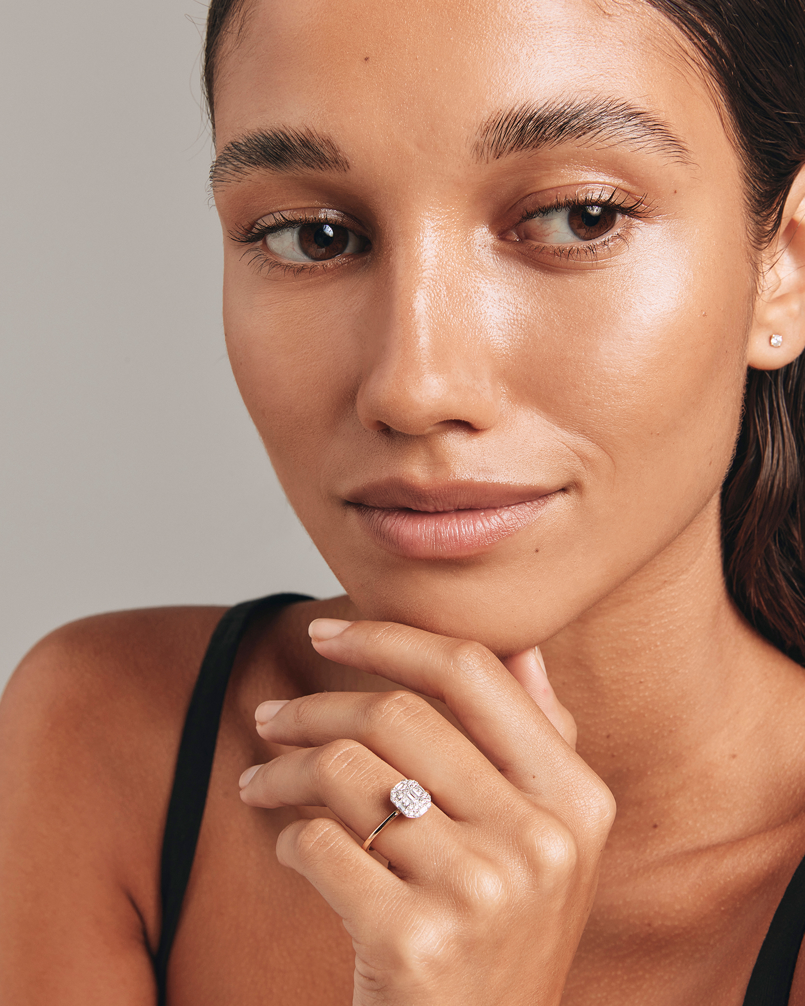 0.51 Carat TW Emerald Cut Diamond Baguette and Round Brilliant Halo Engagement Ring in 14kt Yellow and White Gold