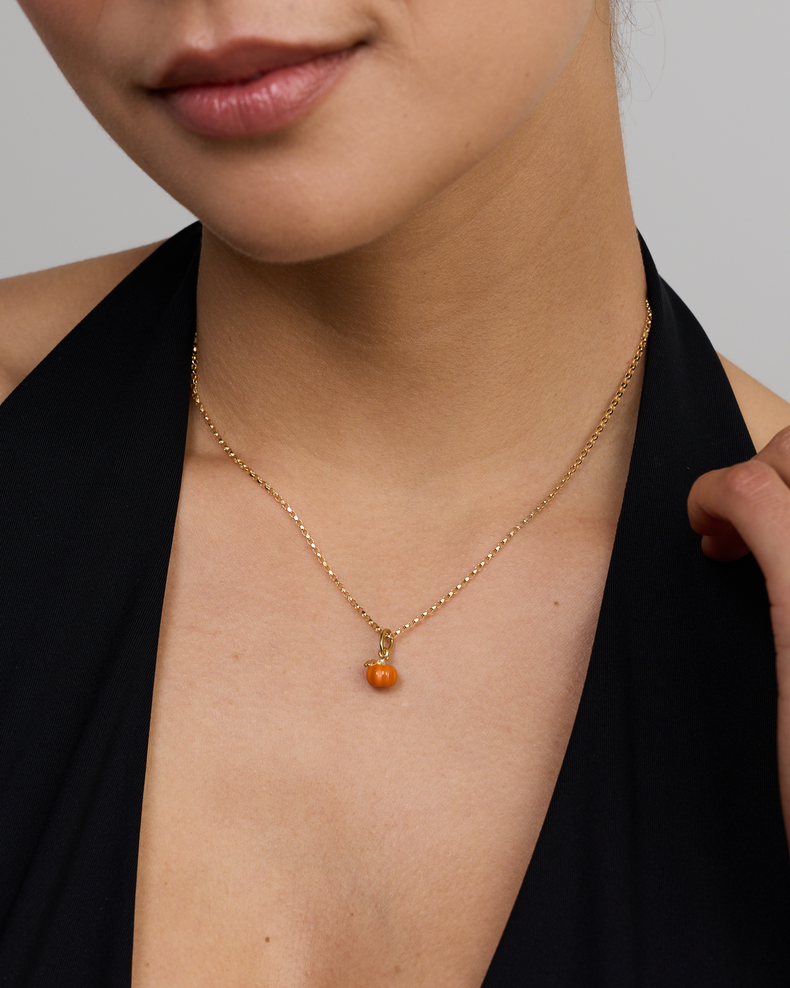 Thanksgiving Pumpkin Pendant with Orange Enamel in 18kt Yellow Gold Vermeil