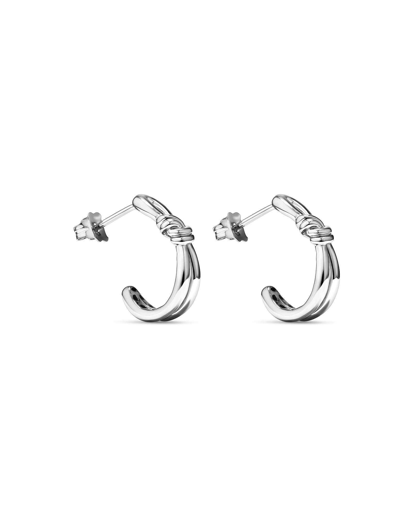 Knot Half Hoop Stud Earrings in Sterling Silver