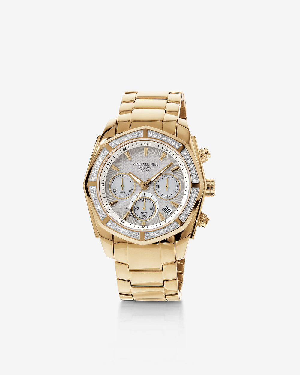 Montre chronographe solaire pour homme avec 0,50 carat TW de diamants en acier inoxydable doré