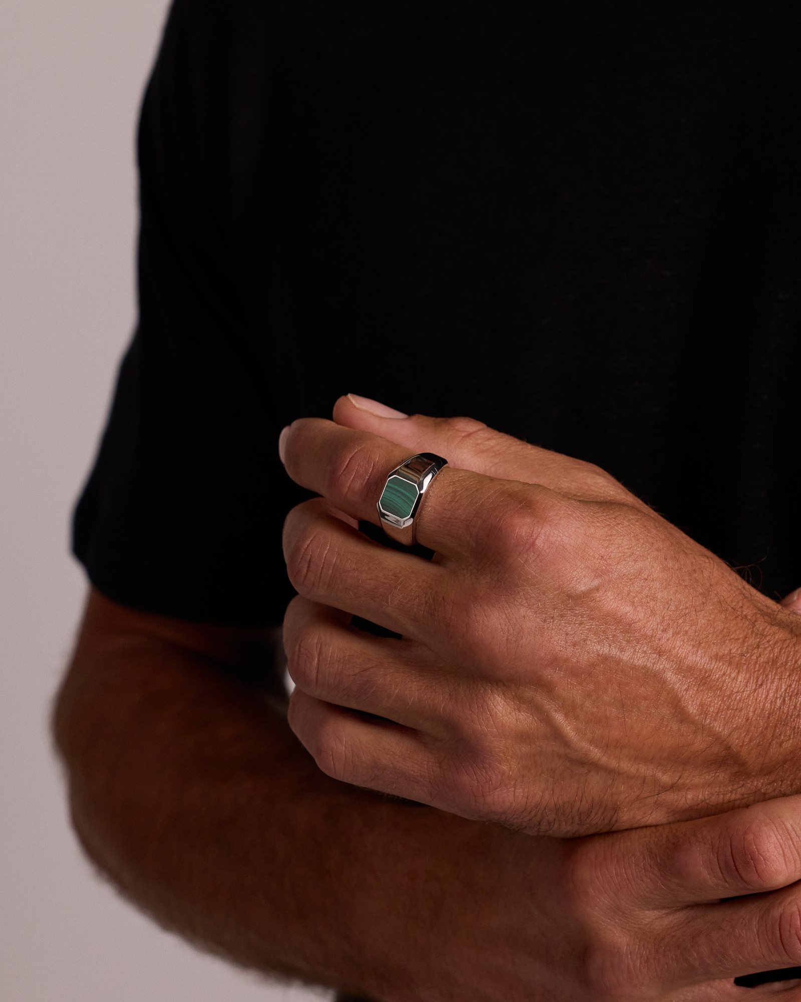 Chevalière Carrée en Malachite en Argent Sterling