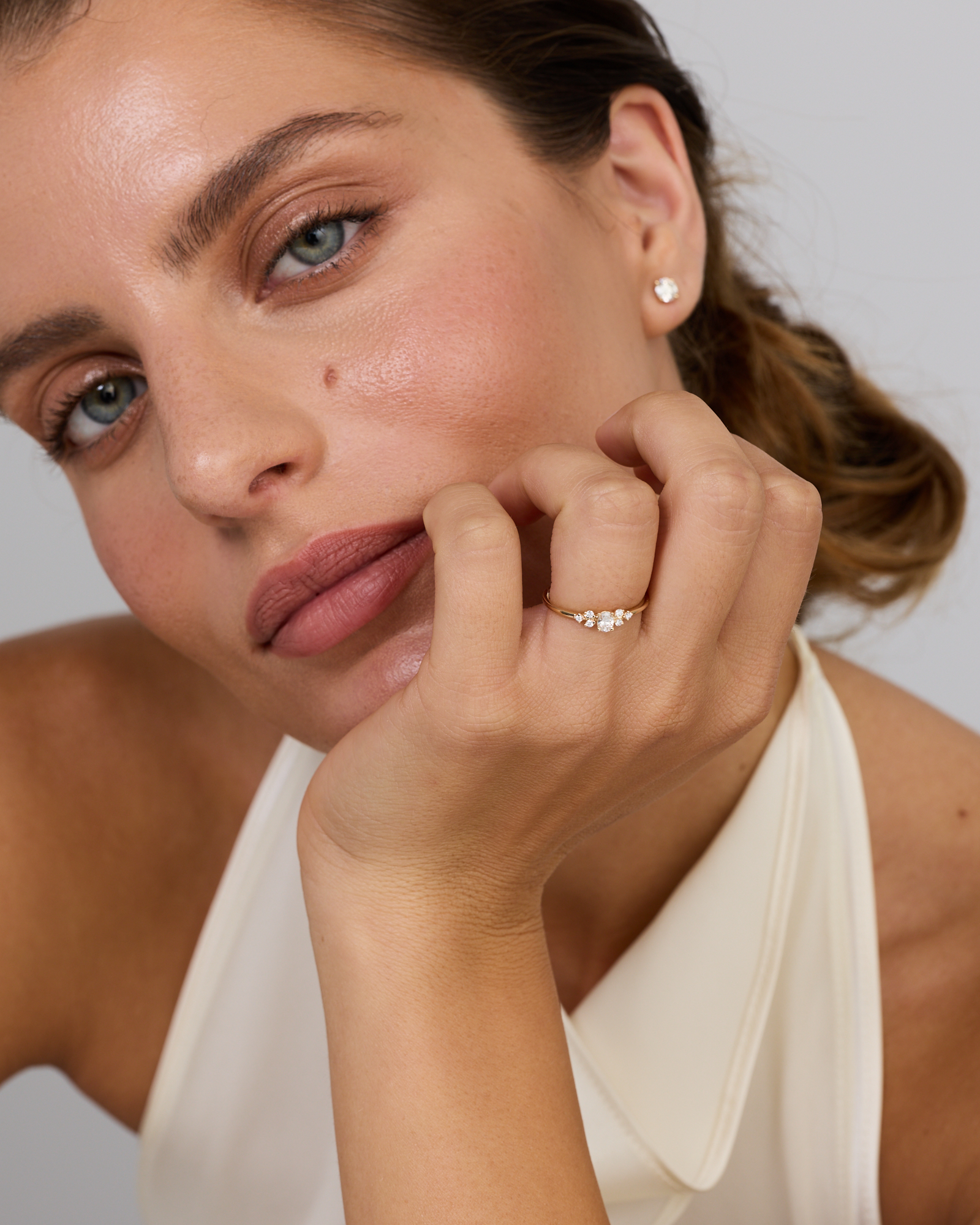 0.20 Carat TW Oval and Round Brilliant Laboratory-Grown Diamond Promise Ring 10kt Yellow Gold