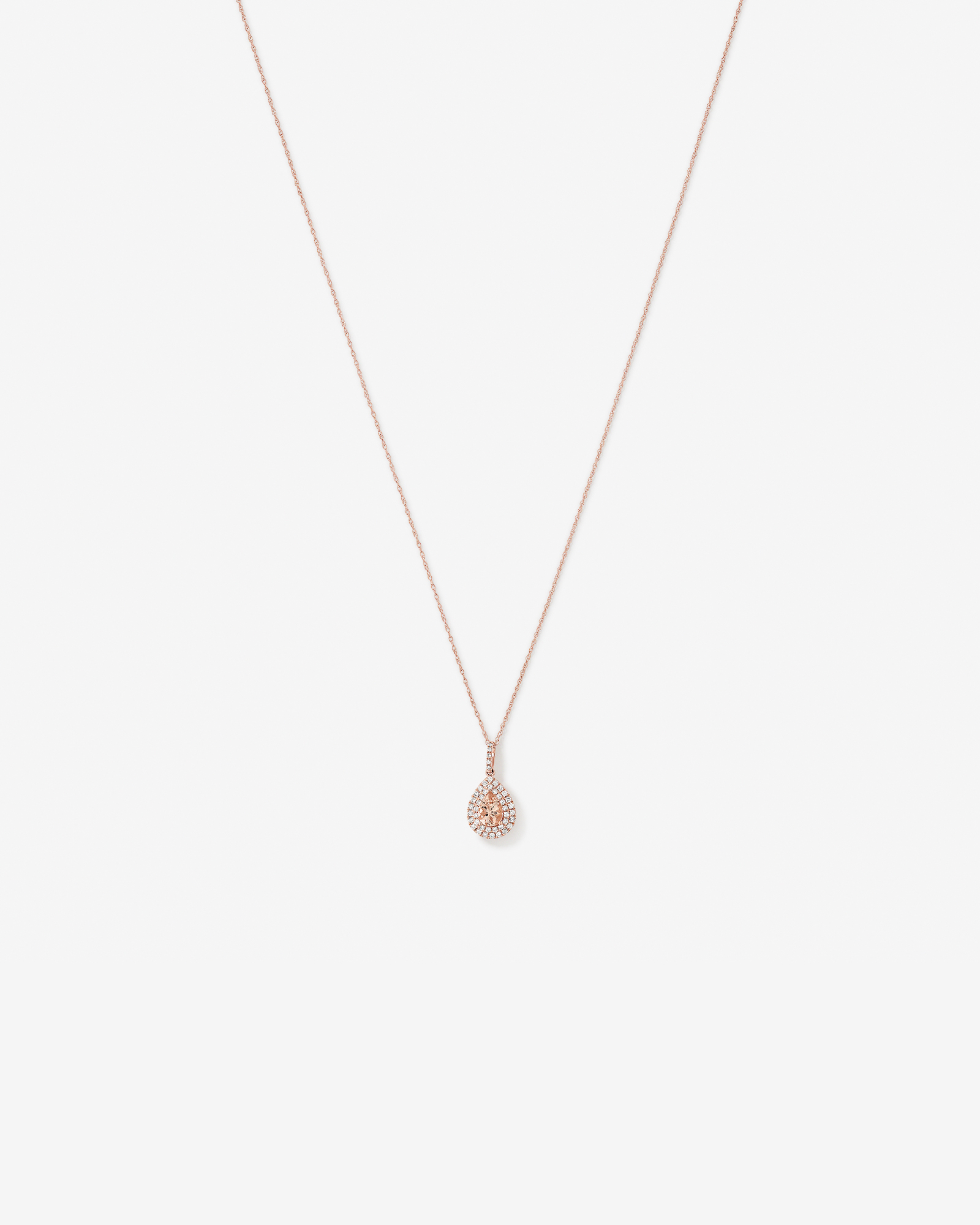 Pear Cut Morganite Gemstone and 0.25 Carat TW Diamond Halo Pendant Necklace in 10kt Rose Gold