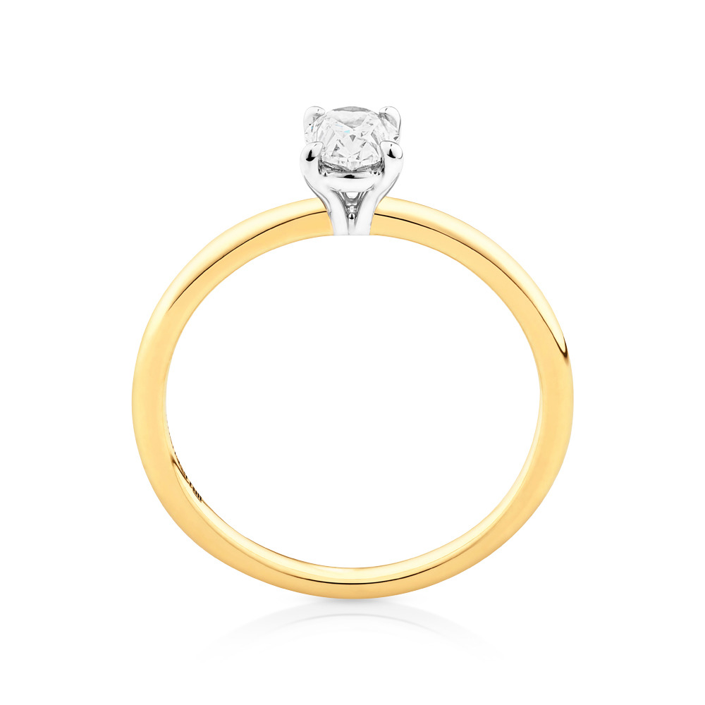 Bague de fiançailles solitaire ovale certifiée TW de 0,50 carat en or jaune et blanc 18 carats