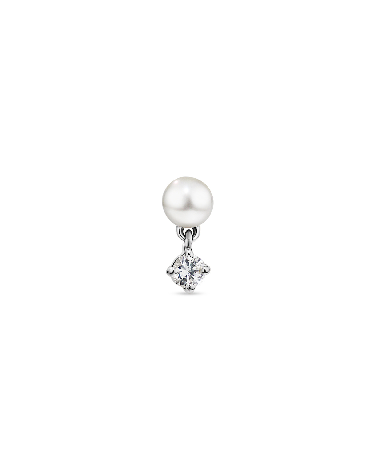 Cultured Fresh Water Pearl & White Sapphire Single Helix Earring in 10kt Gold