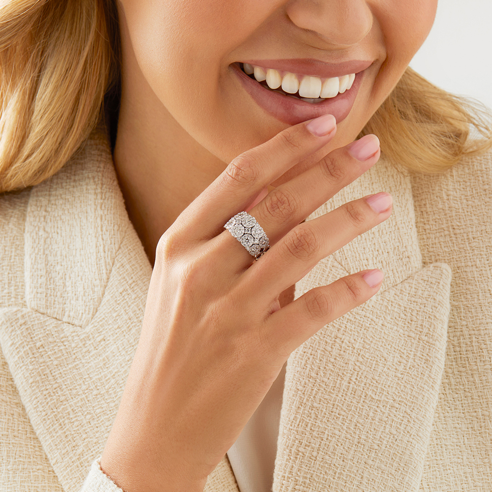 Bague à bulles à 2 rangs en or blanc 14 K avec diamants totalisant 2 ct