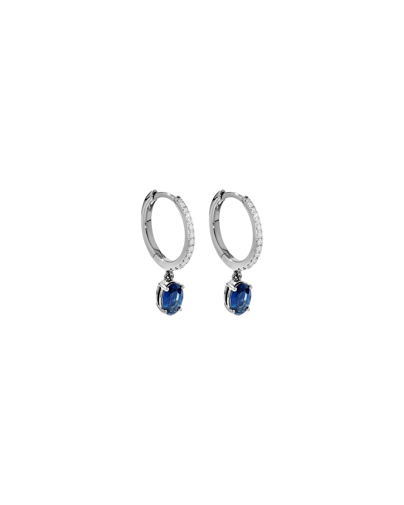 Coupe ovale saphir australienne et boucles d’oreilles tombantes en diamant TW 0,15 carat en or blanc 10 carats