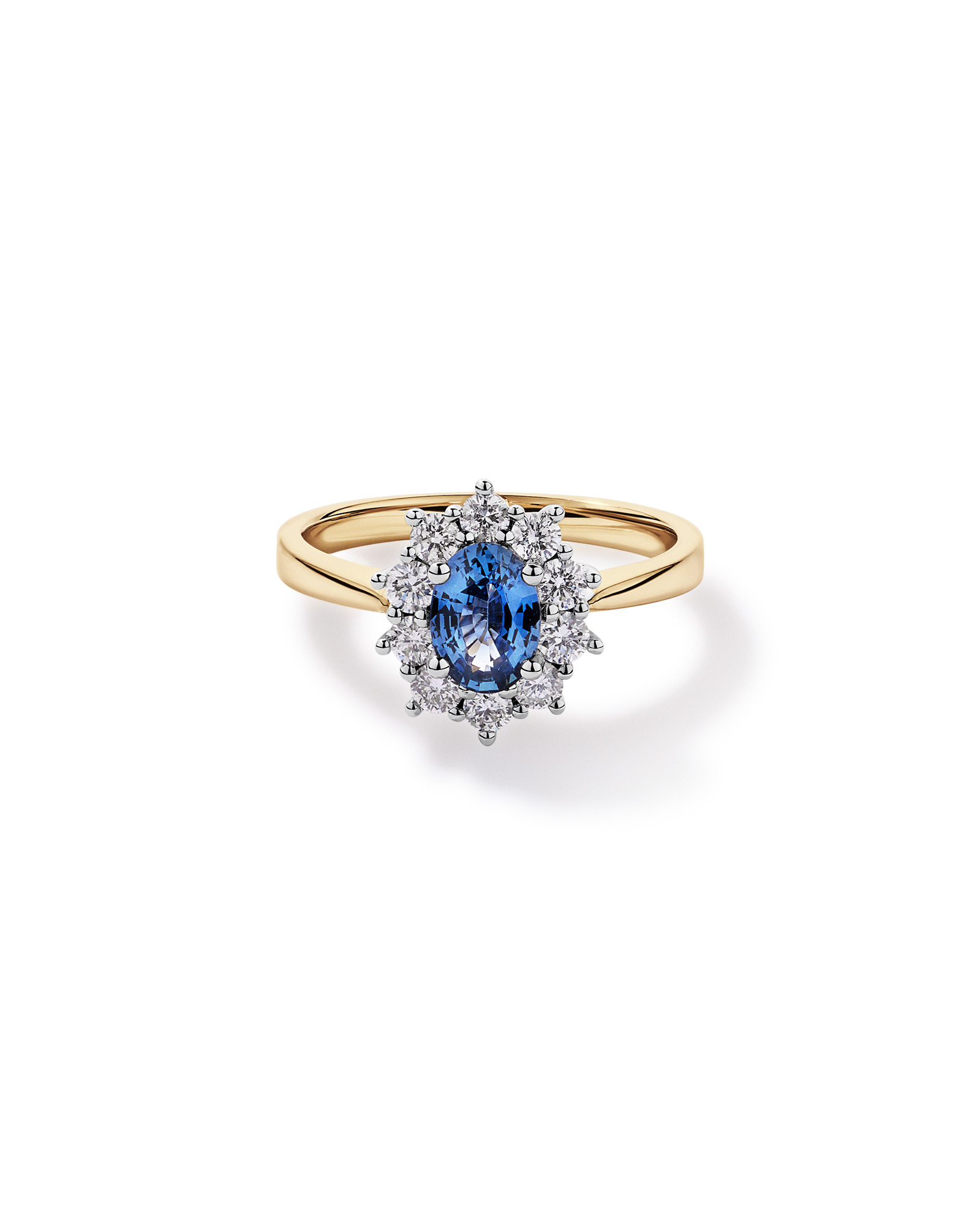 Ceylon Sapphire and 0.50 Carat TW Diamond Halo Ring 14kt Yellow White Gold