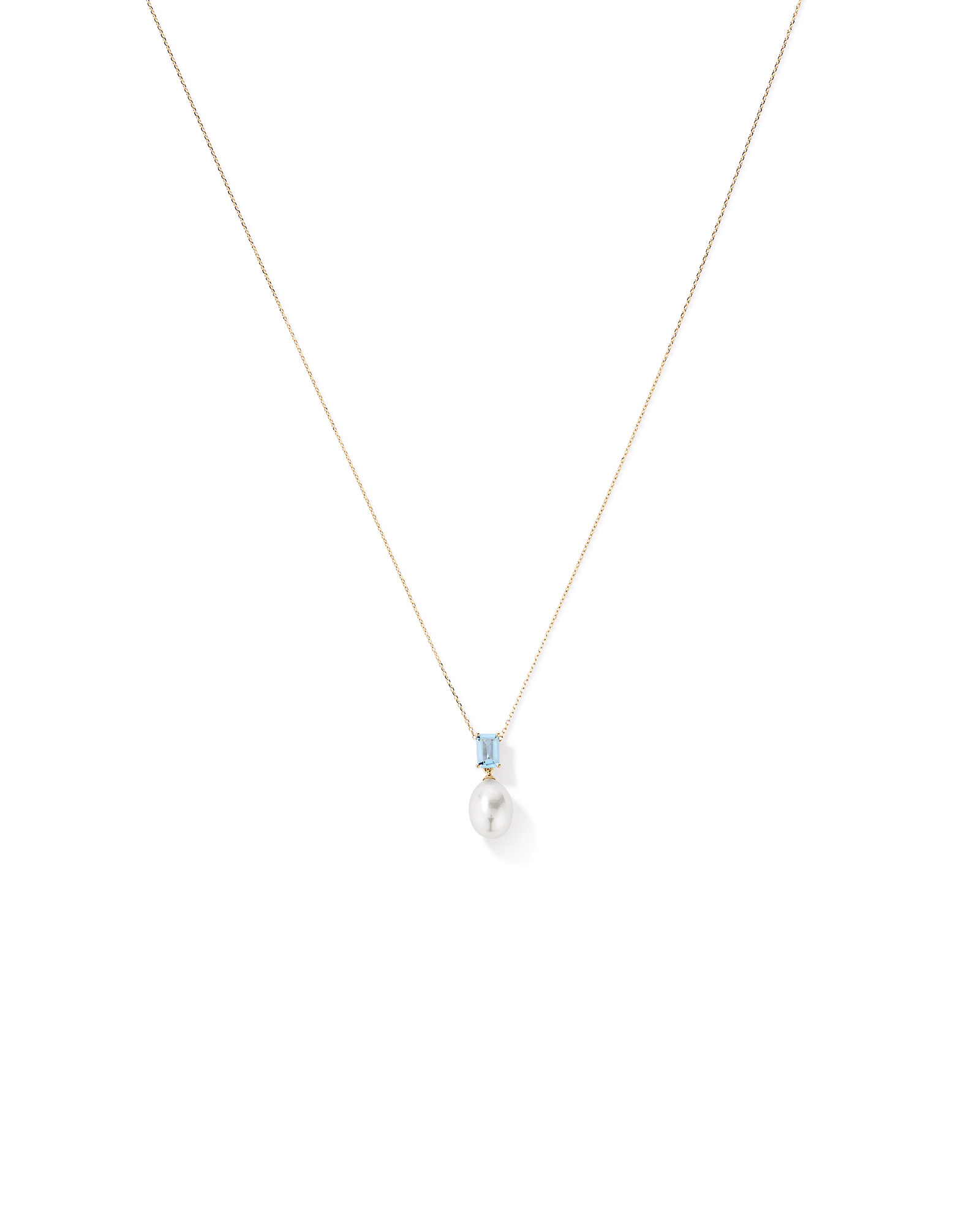 Collier avec Pendentif en Aigue-Marine et Perle de Culture d’Eau Douce en Or Jaune 10 Carats