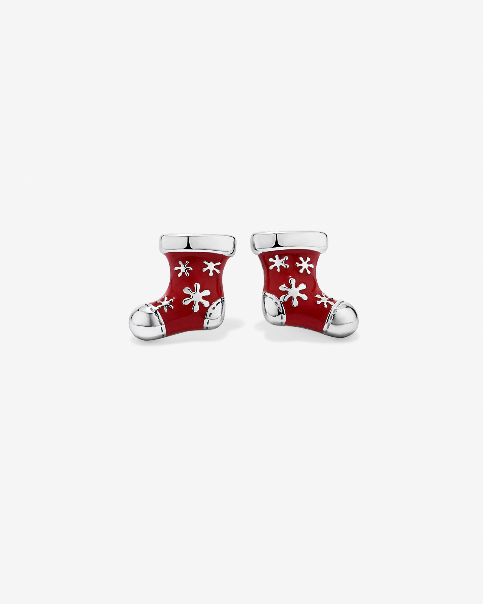 Christmas Stocking Stud Earrings with Red Enamel in Sterling Silver