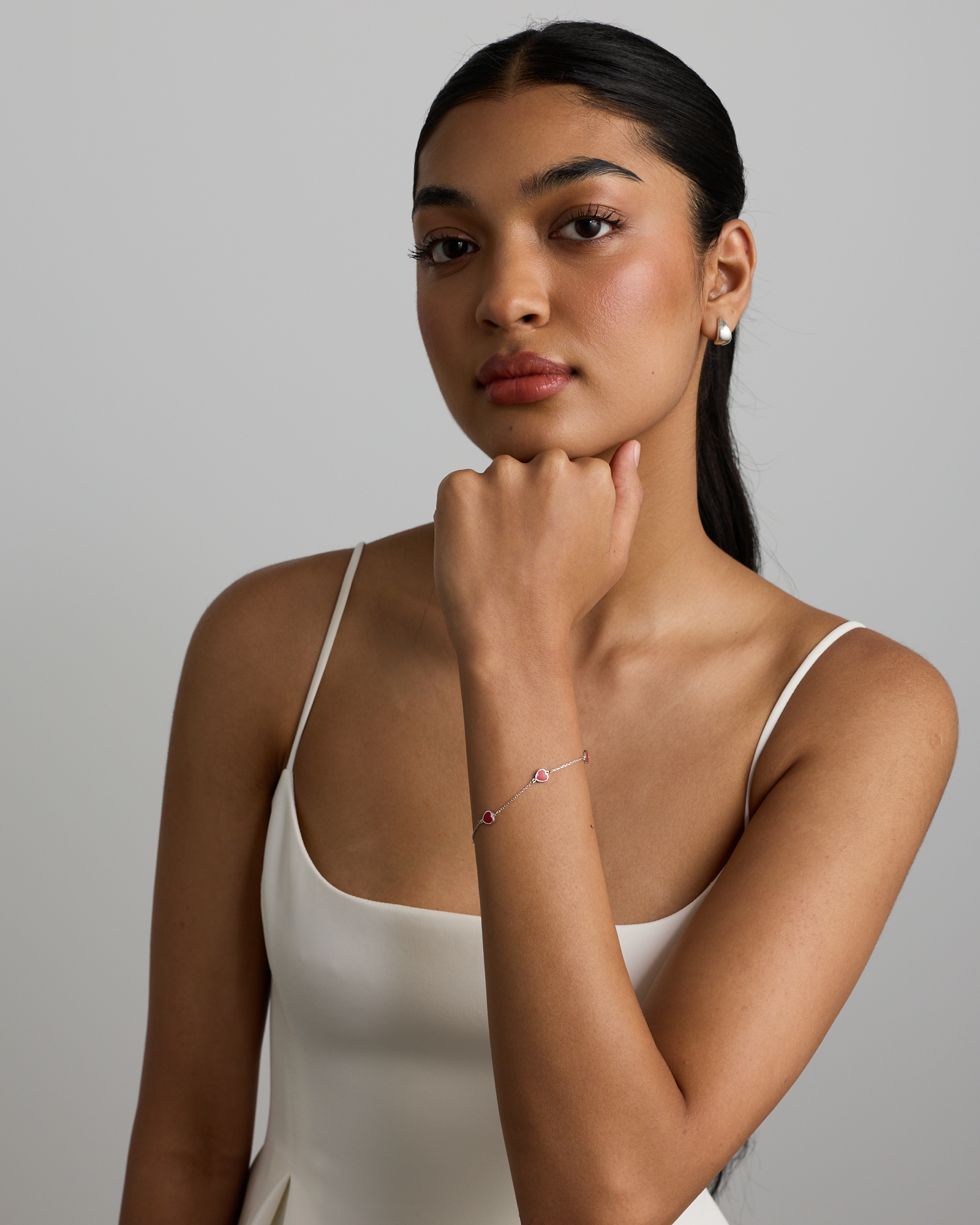 Bracelet cœur en émail rouge 19 cm en argent sterling