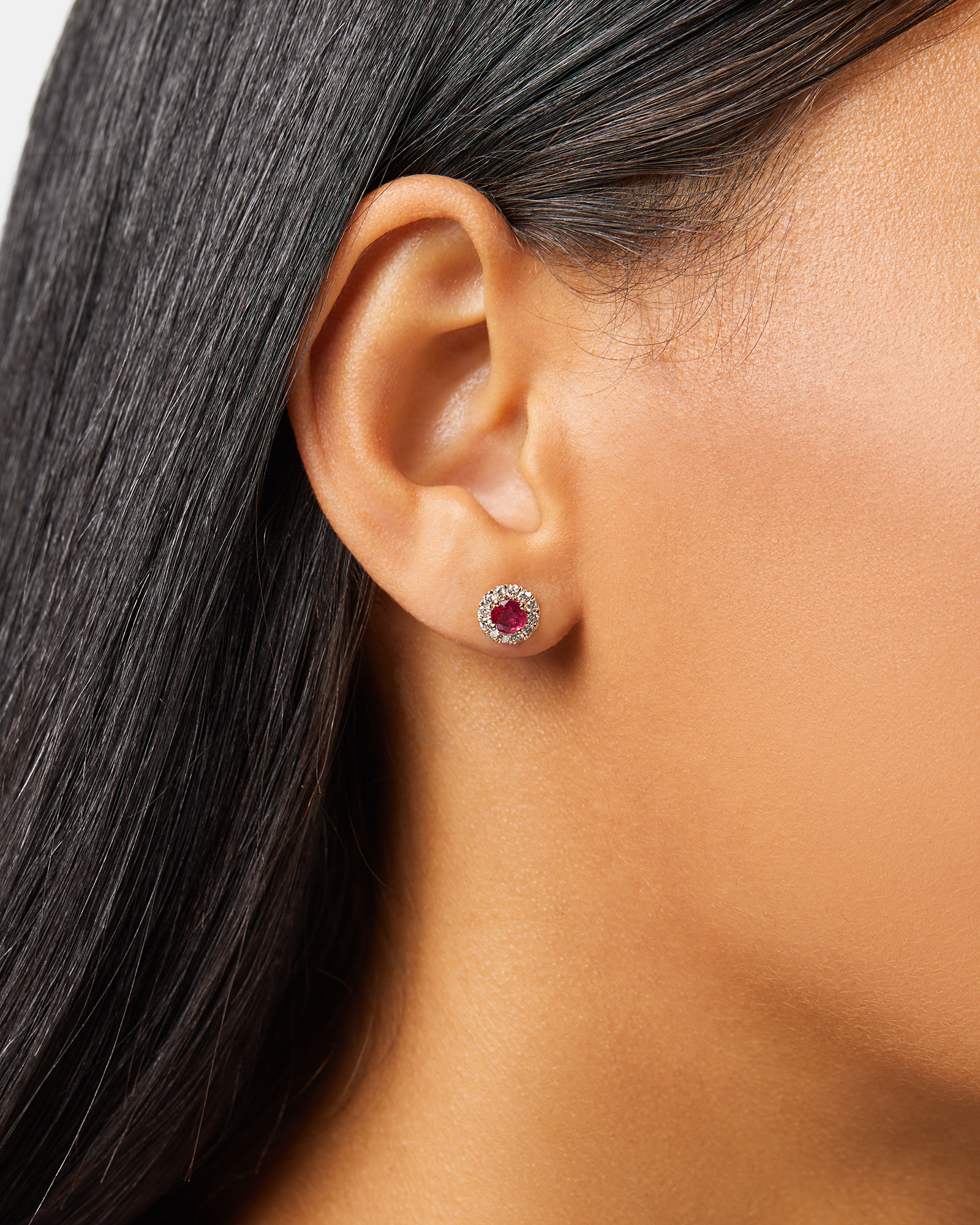 Halo Stud Earrings with Natural Ruby & 0.28 Carat TW of Diamonds in 10kt Yellow Gold