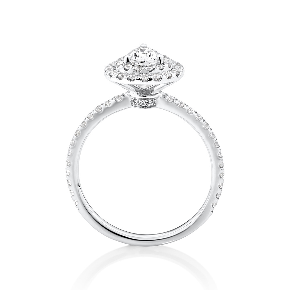 Halo Ring with 0.90 Carat TW of Diamonds in 18kt White Gold