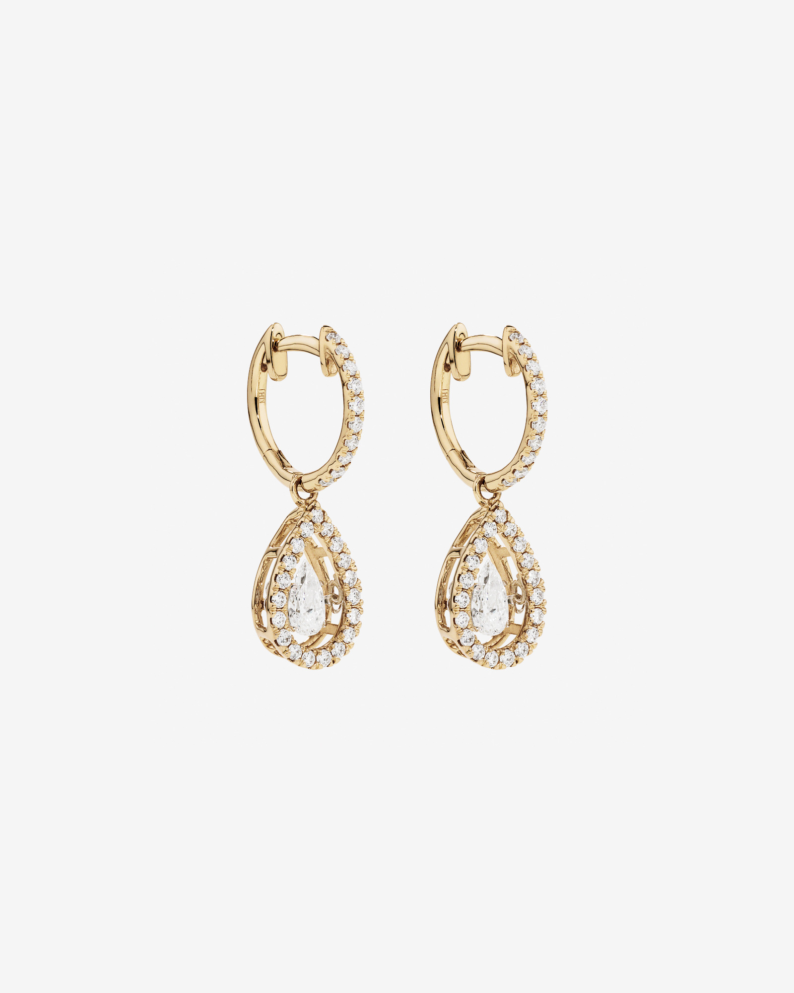 Lume Lab Huggie Earrings with 1.00 Carat TW Pear & Round Brilliant Laboratory-Grown Diamonds in 10kt Yellow Gold