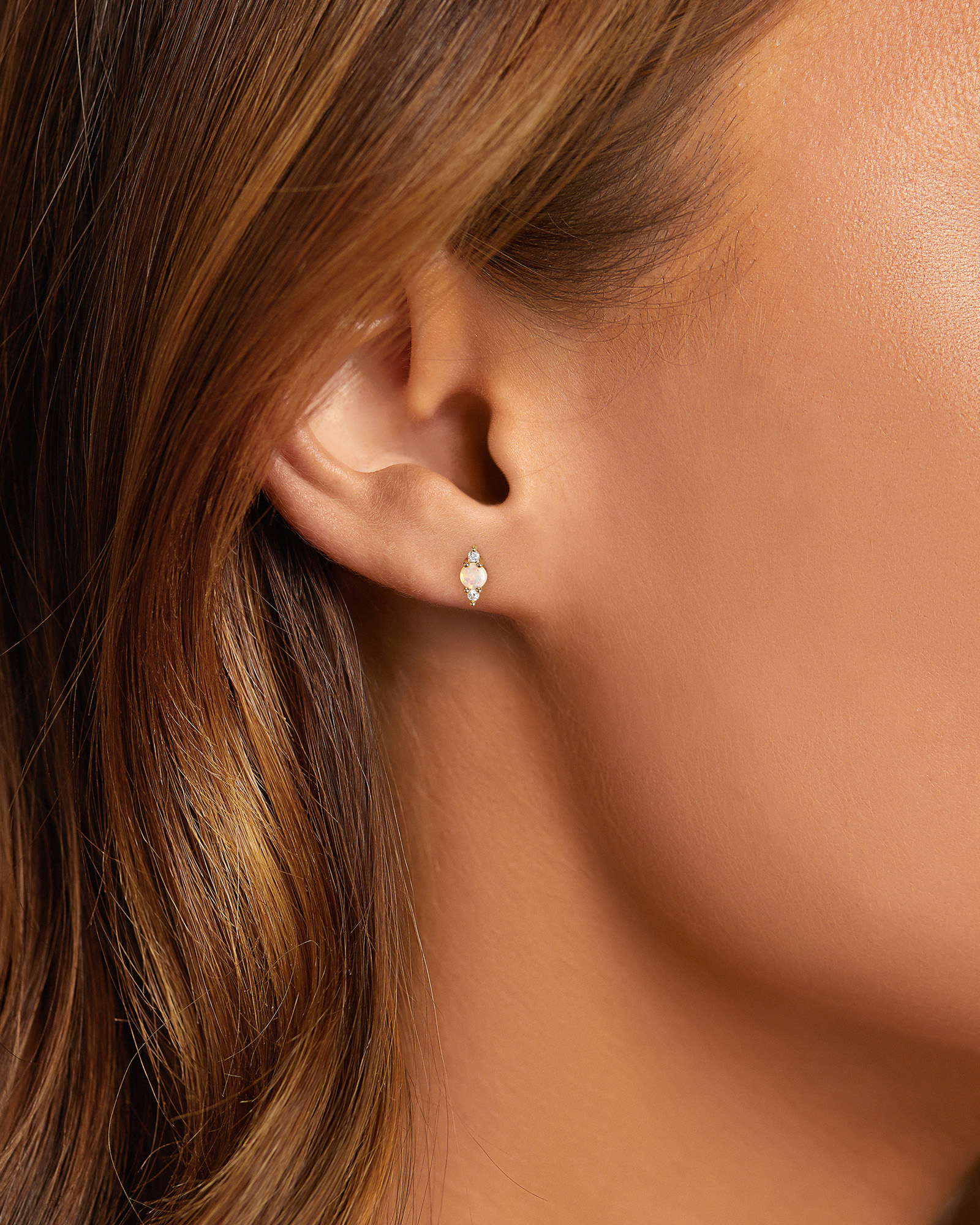 Australian Opal with Diamonds Stud Earrings in 10kt Yellow Gold