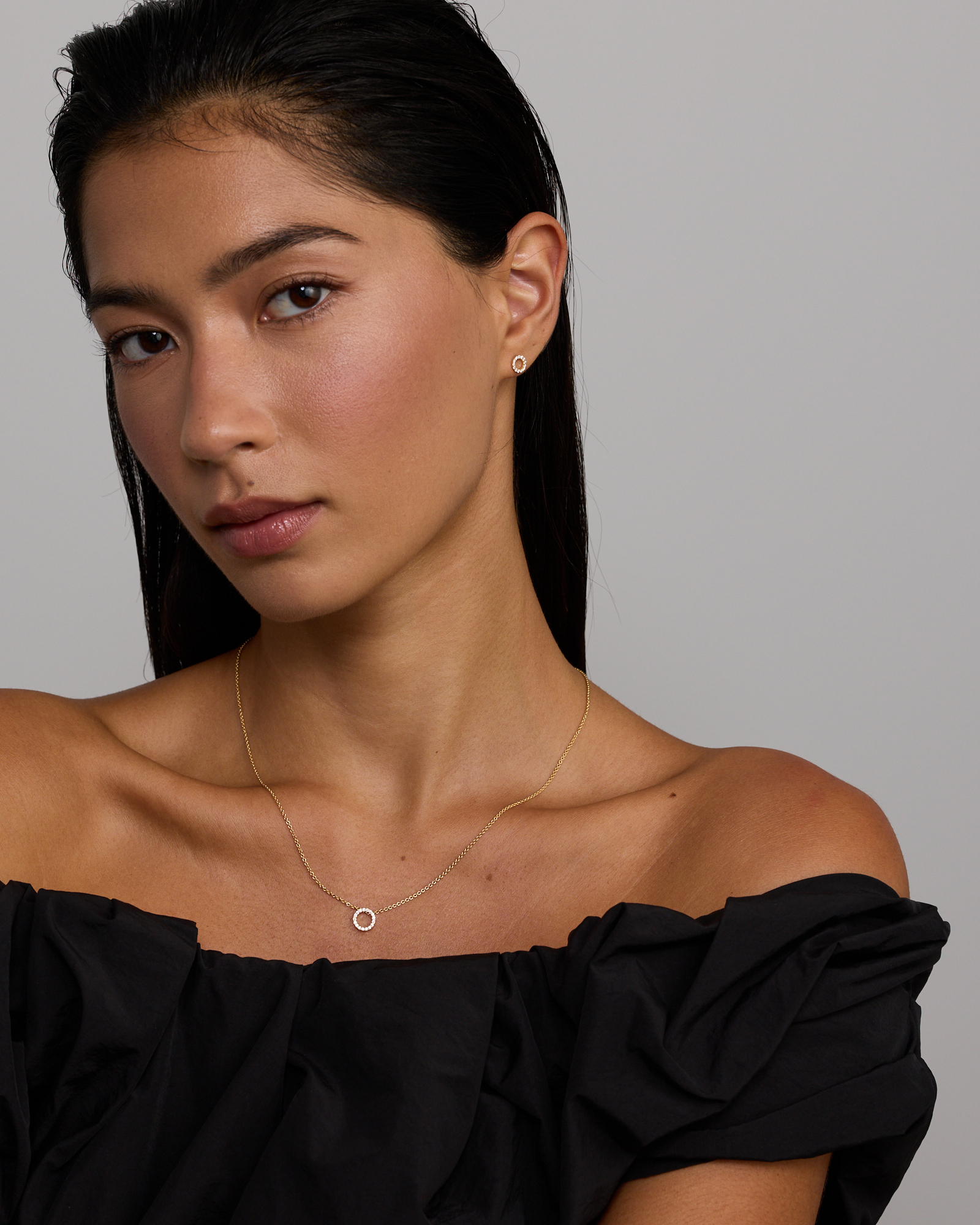 Circle Necklace & Earring Set in 18kt Vermeil with Cubic Zirconia