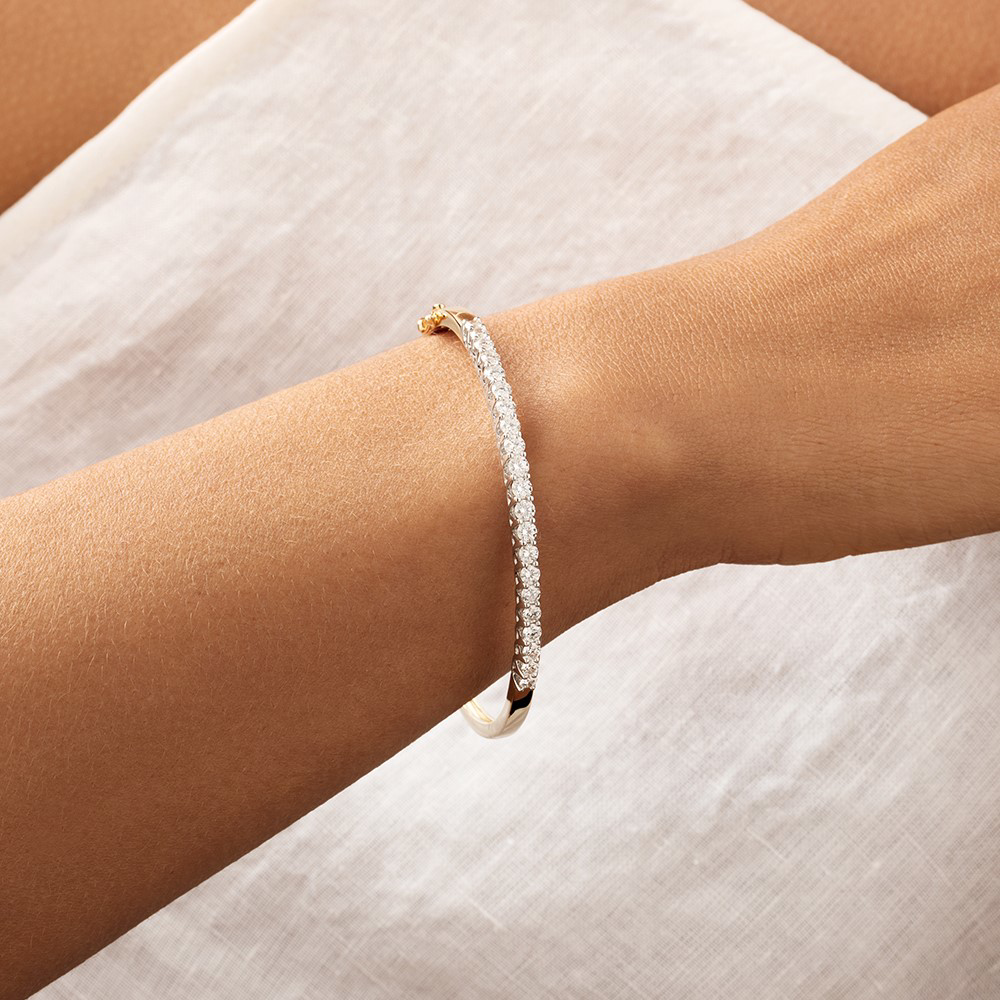 Hinged Bangle with 2 Carat TW of Diamonds 14kt Yellow & White Gold