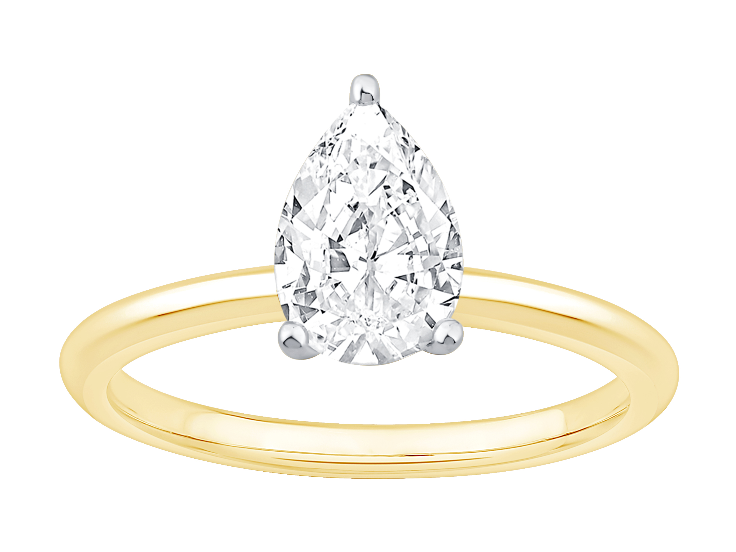 Bague De Fiançailles Solitaire En Diamant Laboratoire Poire 1,25 Carat Poids Total Or Jaune Et Blanc 14 Carats