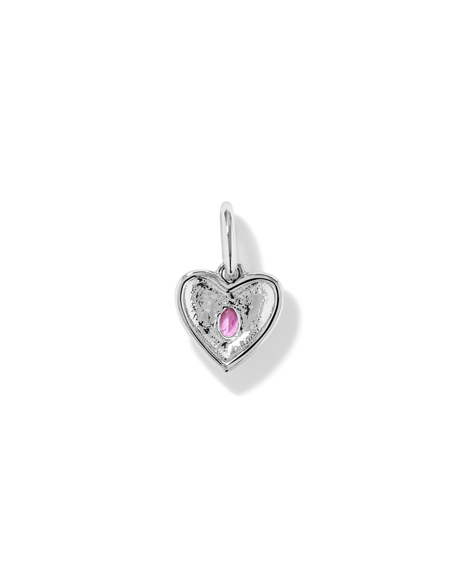 Pendentif en or blanc 10 carats avec saphir rose de synthèse en forme de cœur