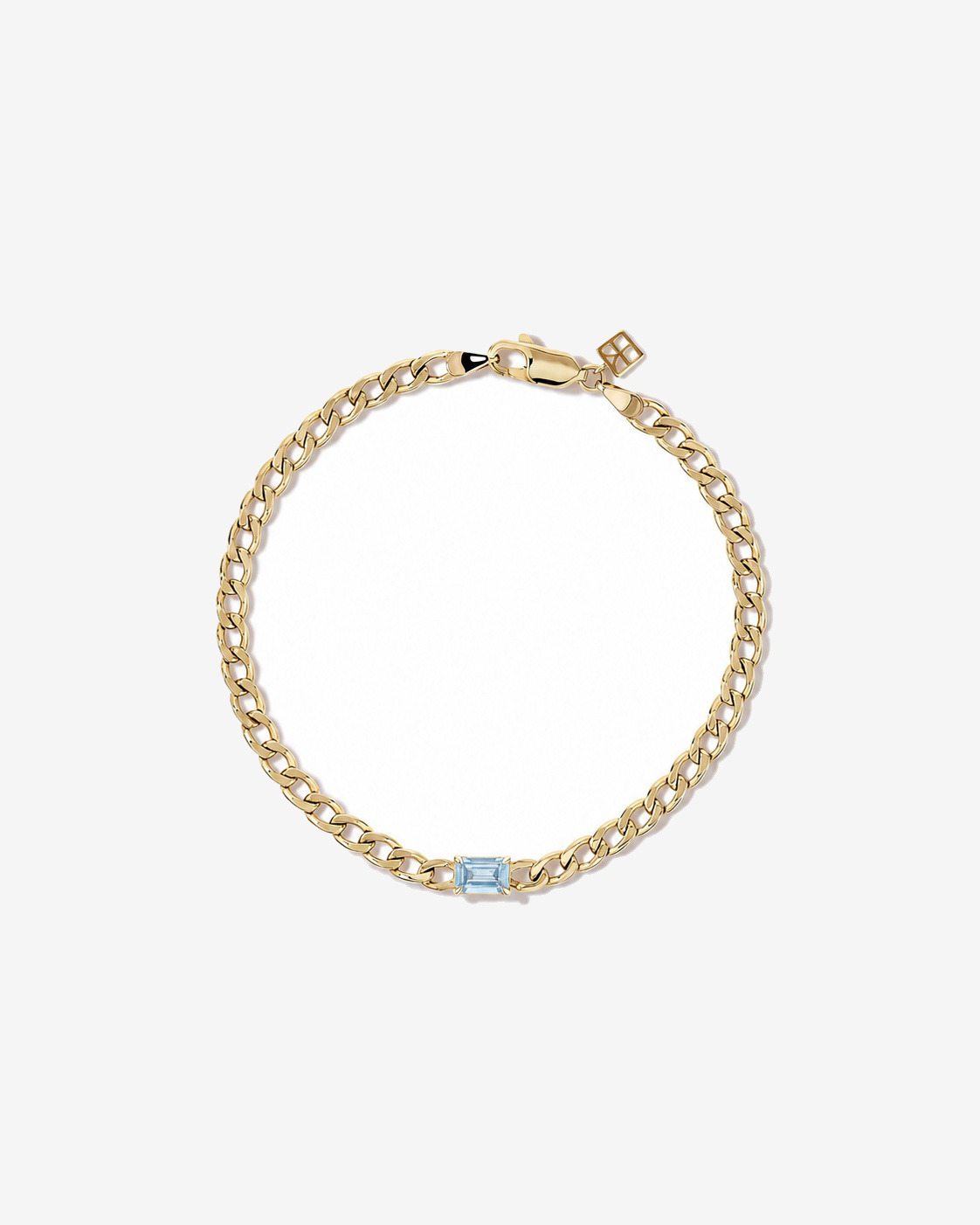 Bracelet gourmette Aigue-marine en or jaune 10 ct
