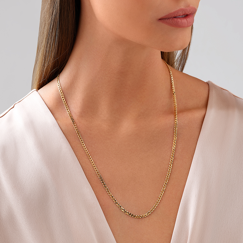 Chaîne à maillons gourmette en or jaune 10 K de 60 cm, largeur de 3 à 3,5 mm