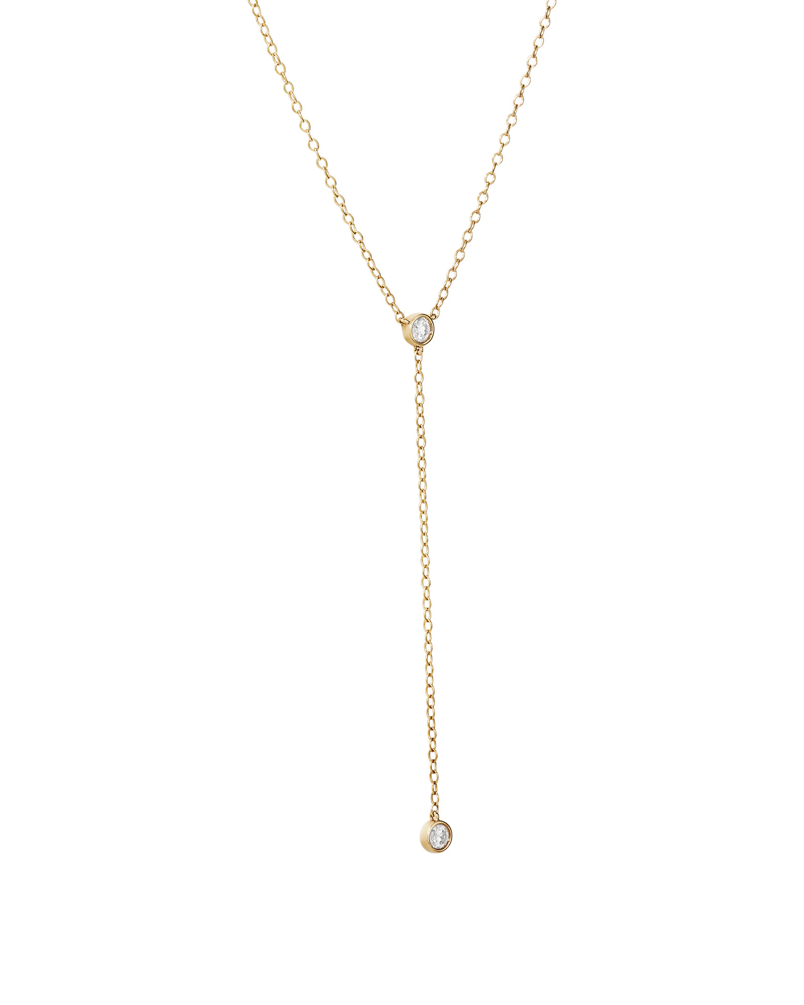 0.14 Carat TW Round Brilliant Diamond Bezel Set Lariat Necklace in 10kt Yellow Gold