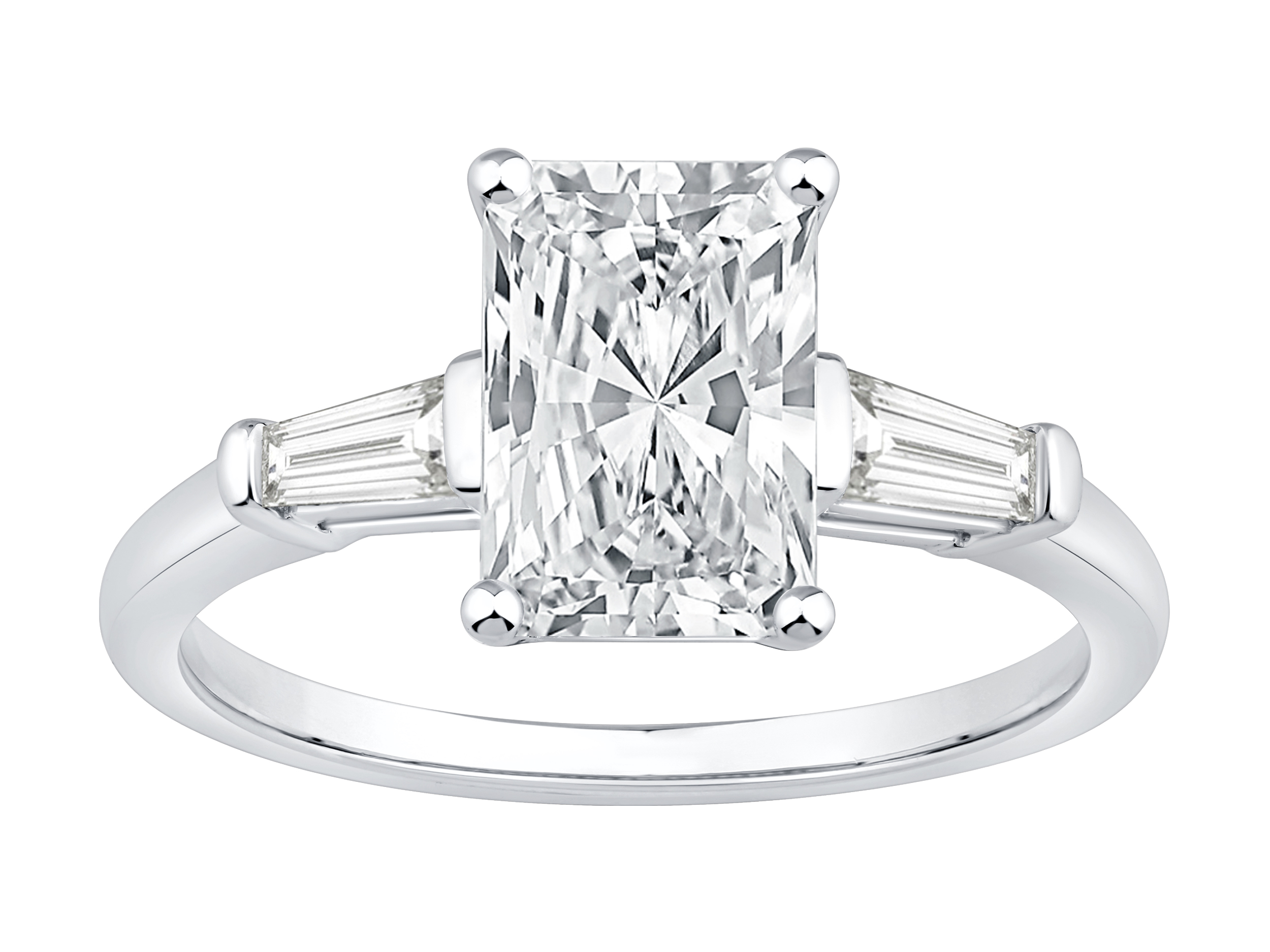 2.25 Carat TW Three Stone Radiant and Baguette Laboratory-Grown Diamond Engagement Ring in 14kt White Gold