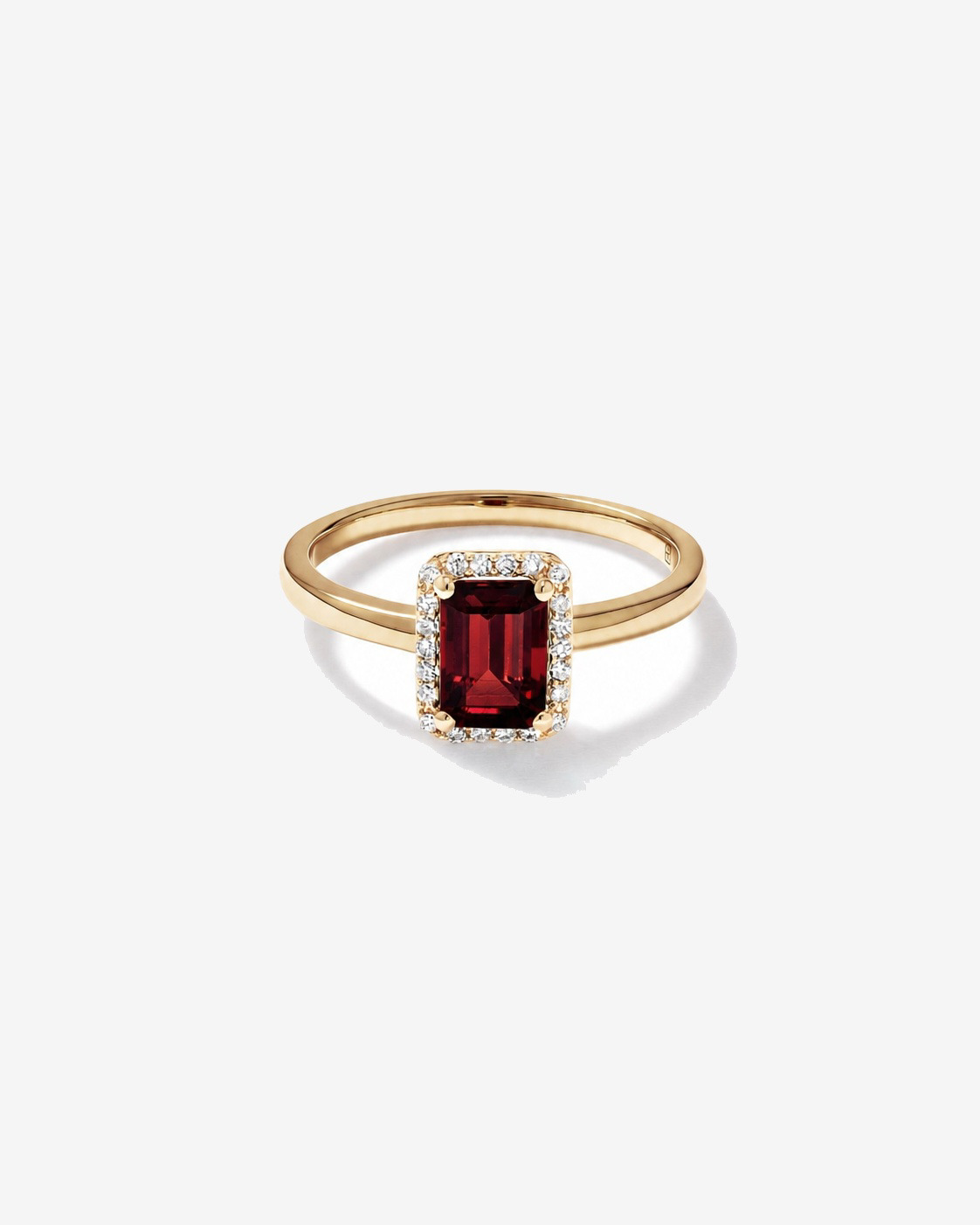 Emerald Cut Garnet and Diamond Halo Ring 10kt Yellow Gold