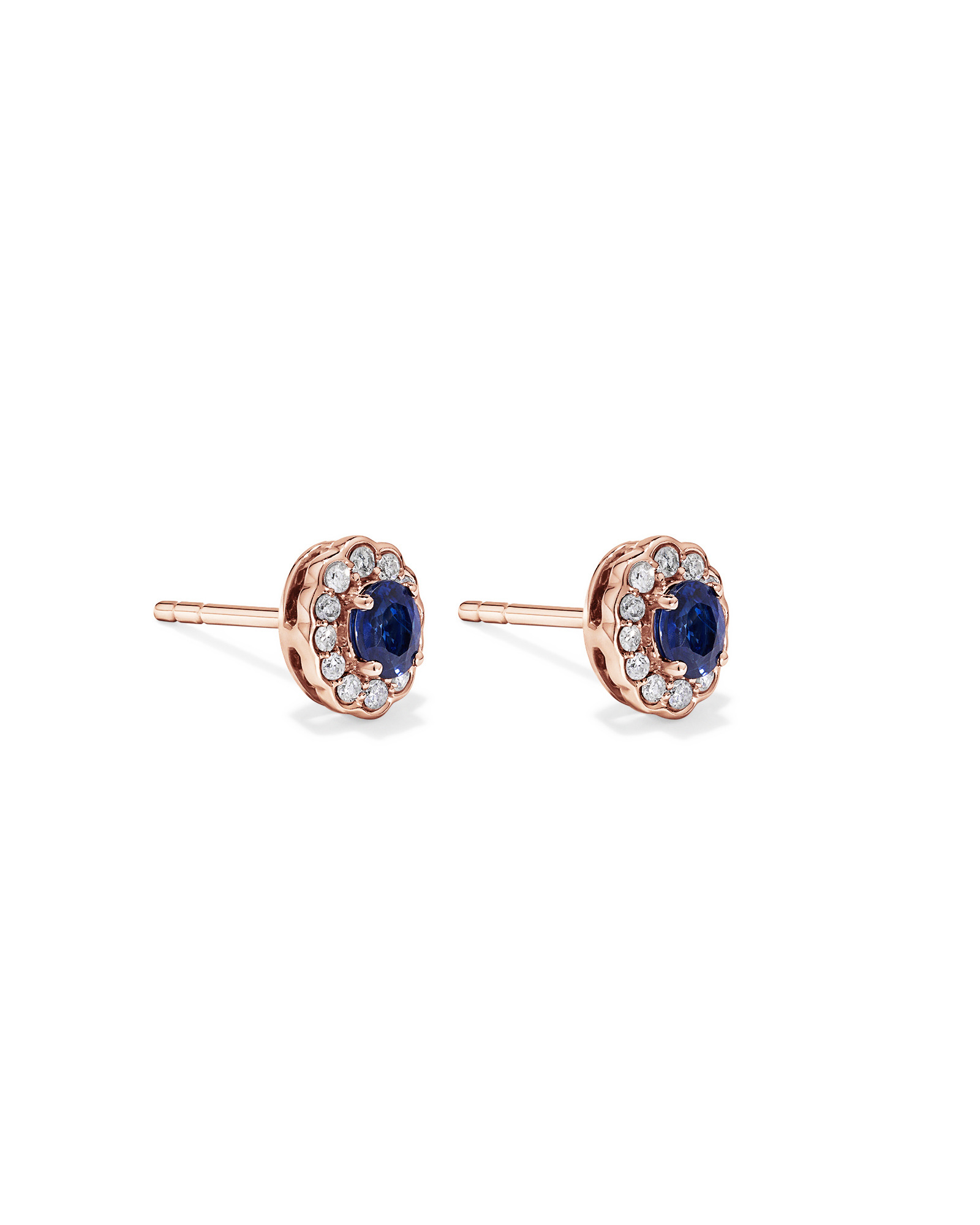 Australian Sapphire & 0.12 Carat TW Diamond Stud Halo Earrings in 10kt Rose Gold