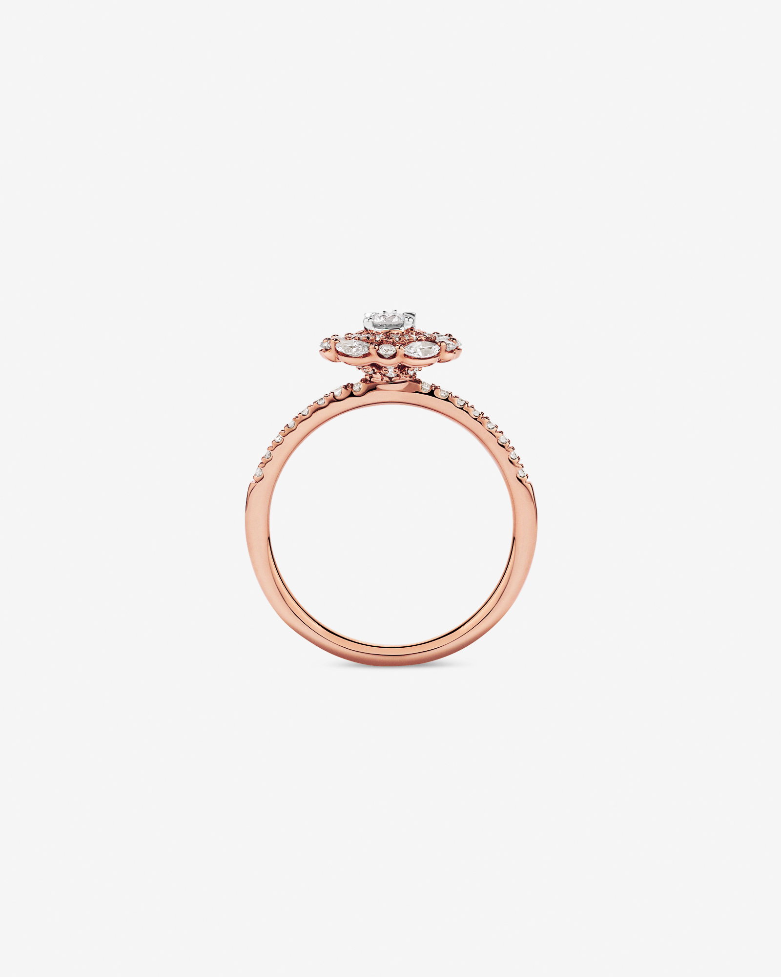 0.62 Carat TW Round Brilliant and Marquise Double Halo Cluster Diamond Ring 14kt Rose Gold with Rhodium